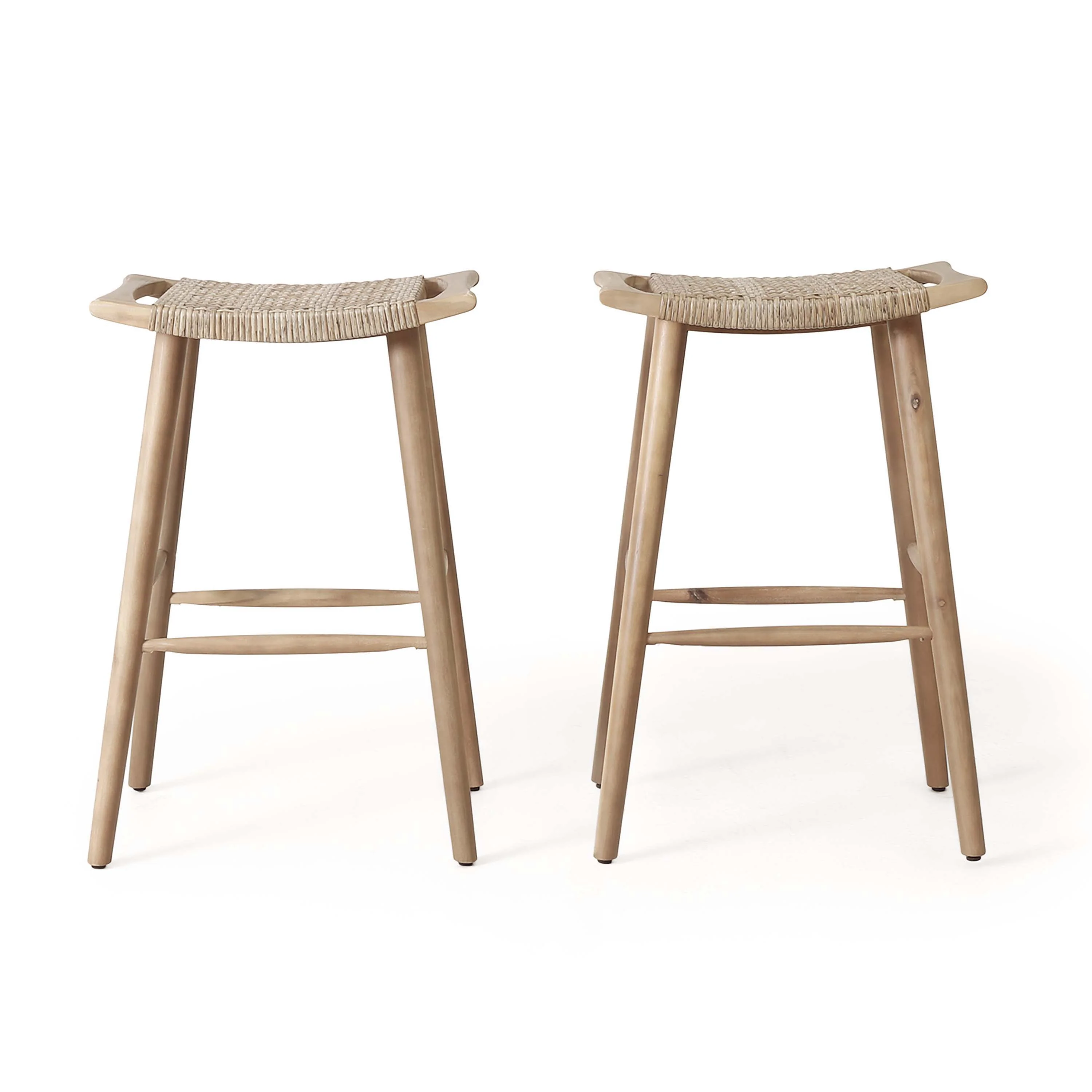 Dade Pulaski Outdoor Acacia Wood Barstool with Wicker, Set of 2 - furnishings