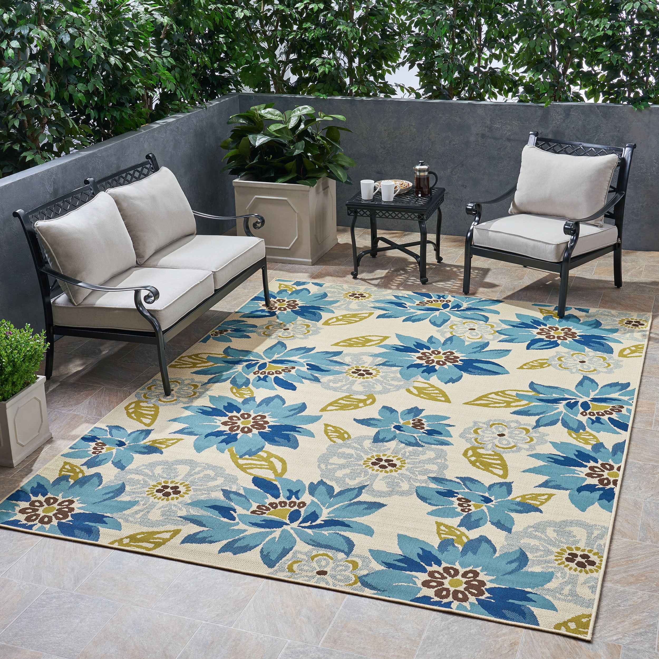 Lilith Outdoor Floral Area Rug - furnishings