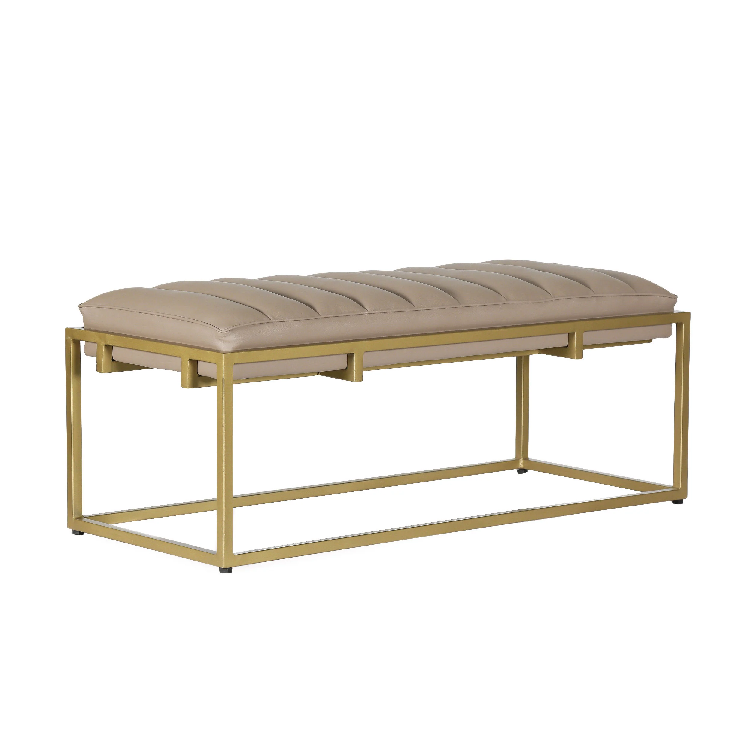 Jill Contemporary Handmade Channel Stitch Ottoman Bench, Dark Cream and Matte Gold - furnishings