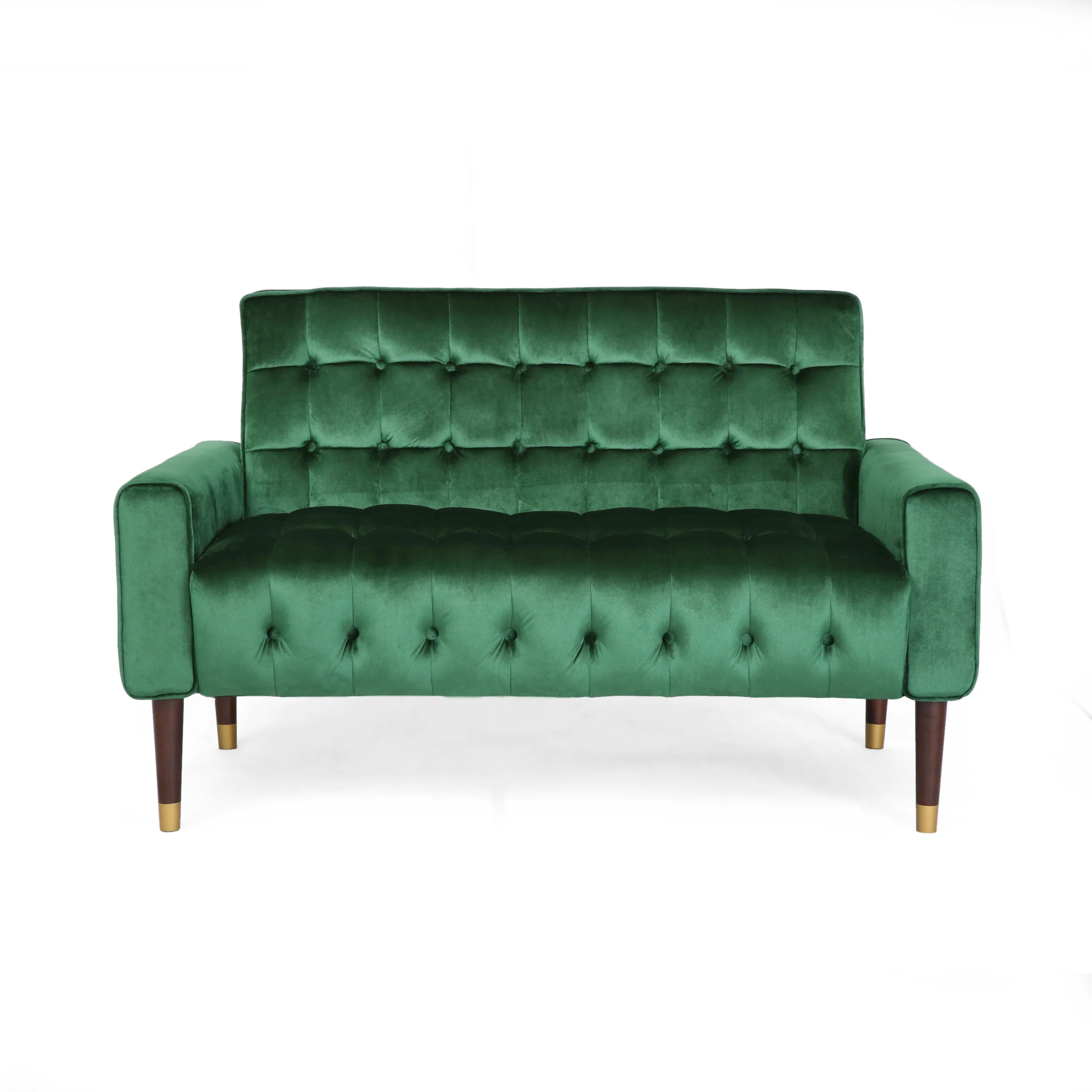 Aubrie Tufted Velvet Loveseat with Gold Tipped Tapered Legs - furnishings