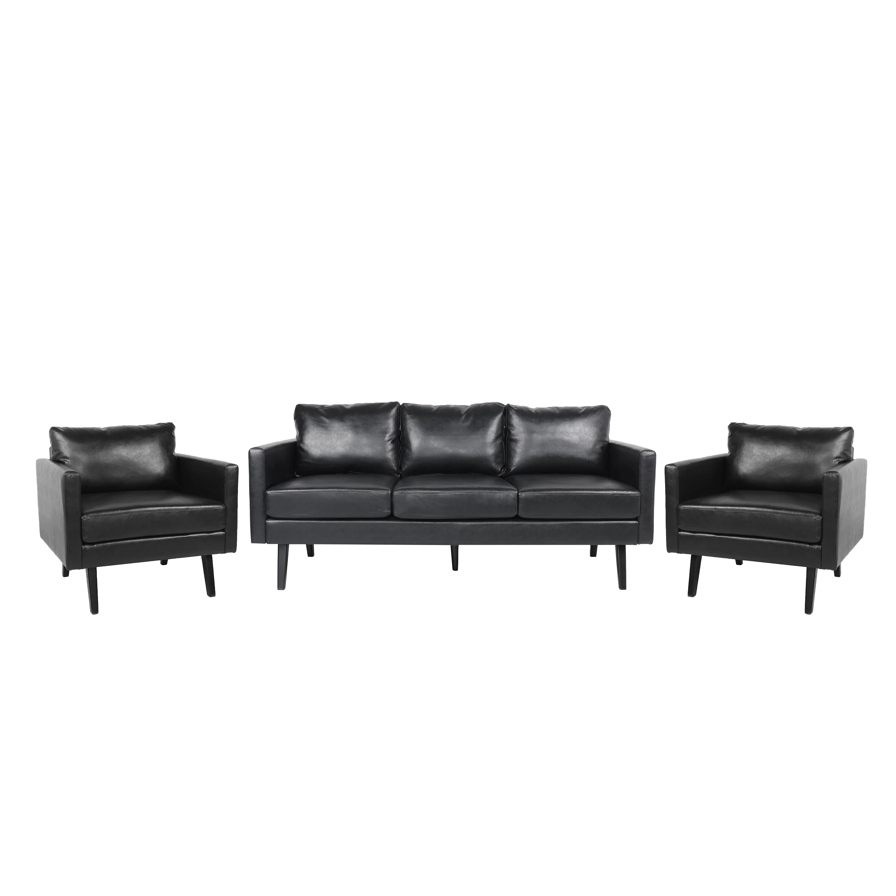 Dowd Mid Century Modern Faux Leather 3 Piece Living Room Sofa Set - furnishings