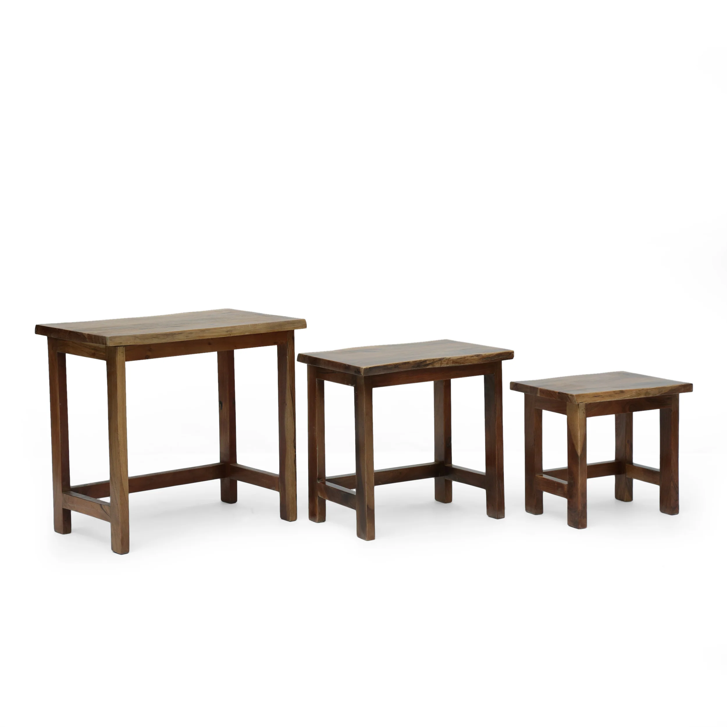 Baldner Rustic Handcrafted Acacia Wood Nested Tables (Set of 3), Walnut - furnishings