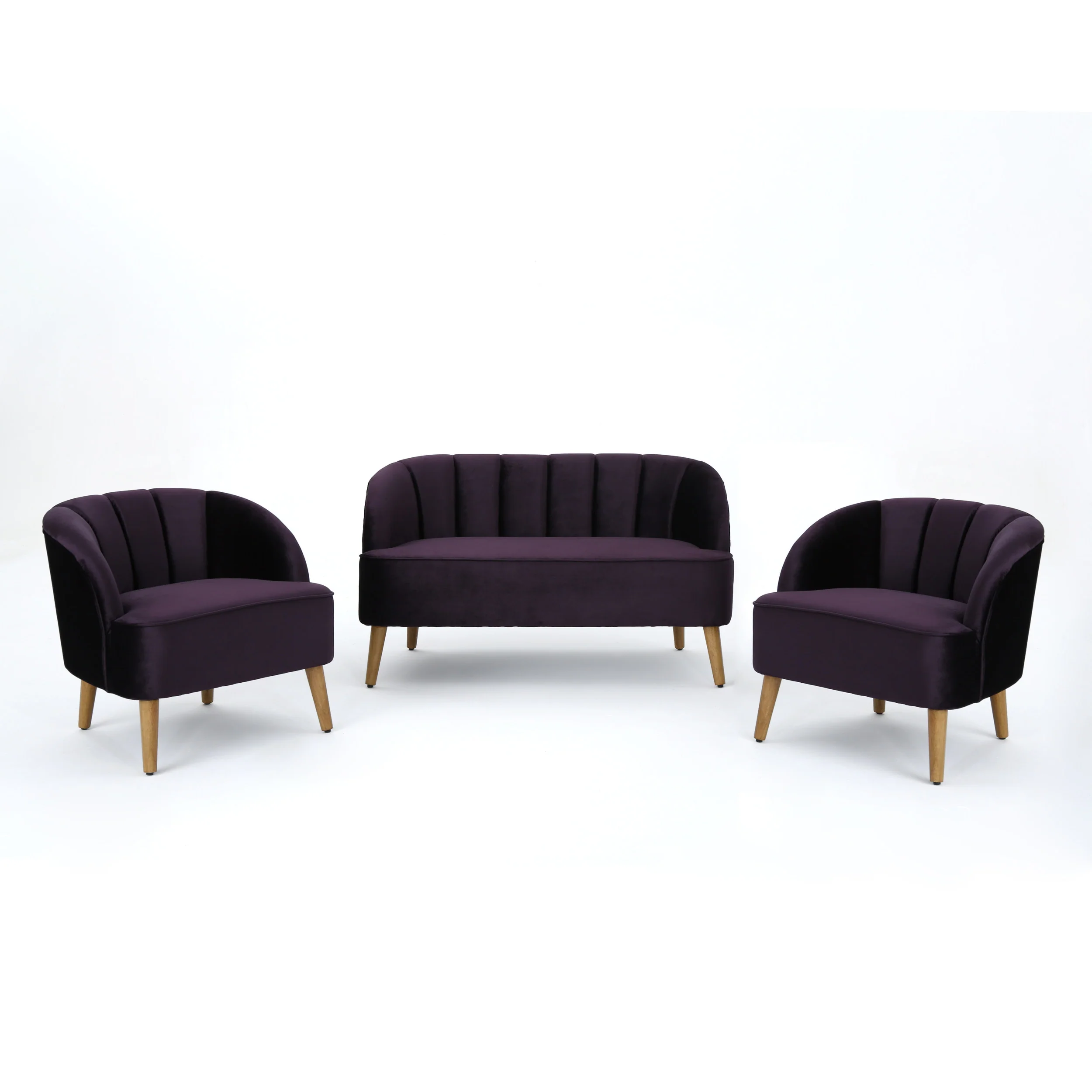 Scarlett Velvet 3-Piece Velvet Chairs & Couch Living Room Set - furnishings