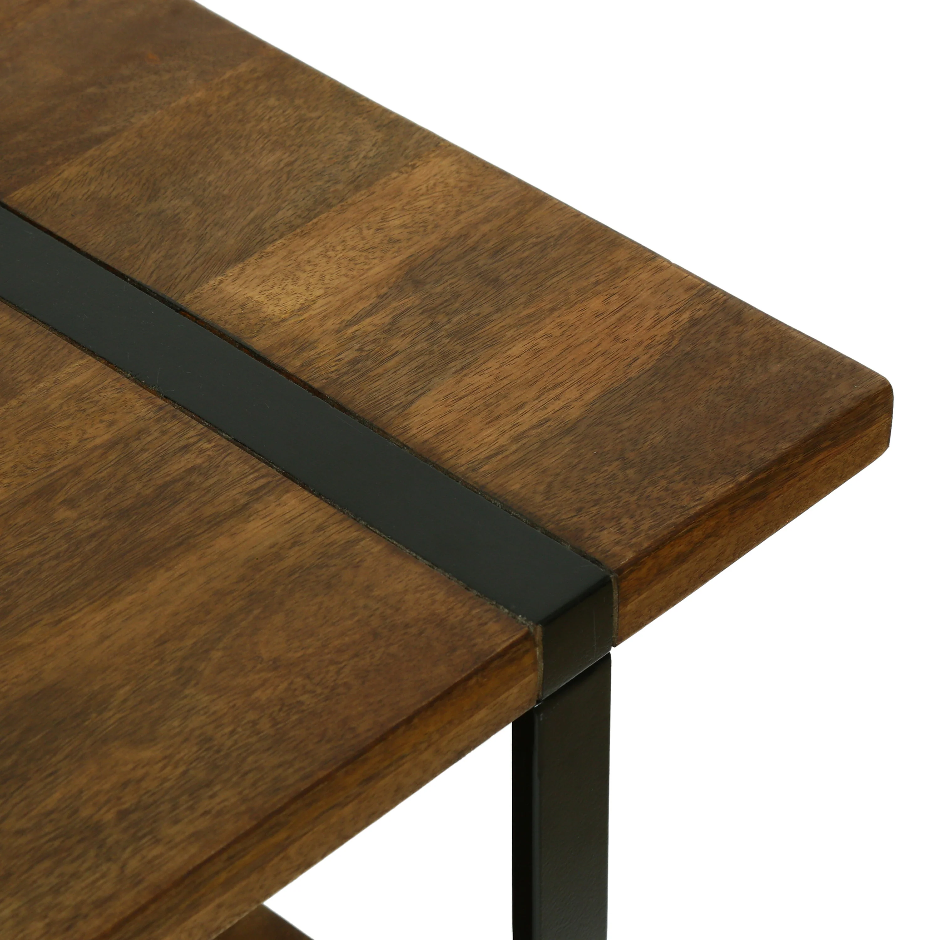Riverlake Handmade Mango Wood and Iron Rectangular Coffee Table, Walnut Brown and Black - furnishings