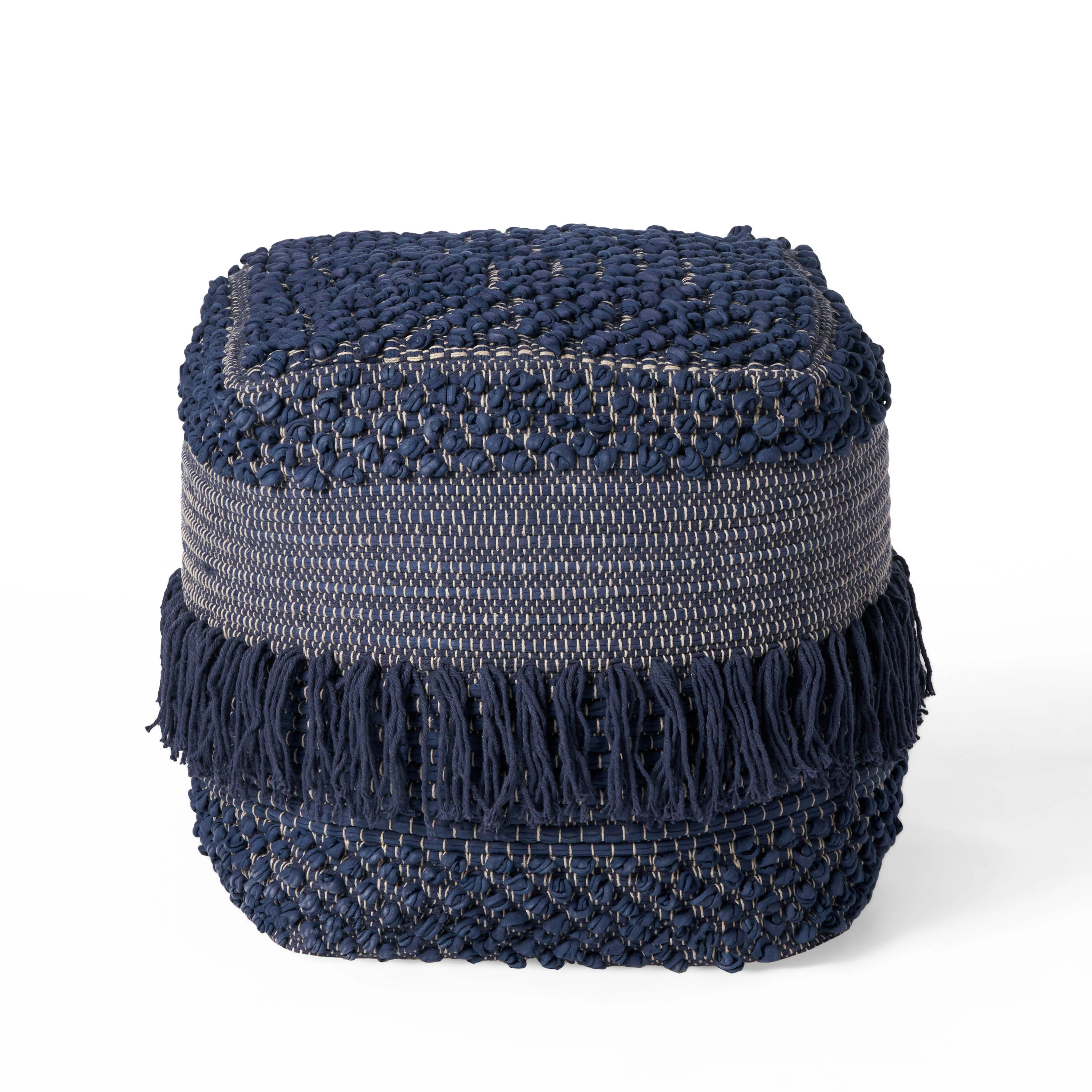 Naholo Boho Handcrafted Fabric Cube Pouf - furnishings