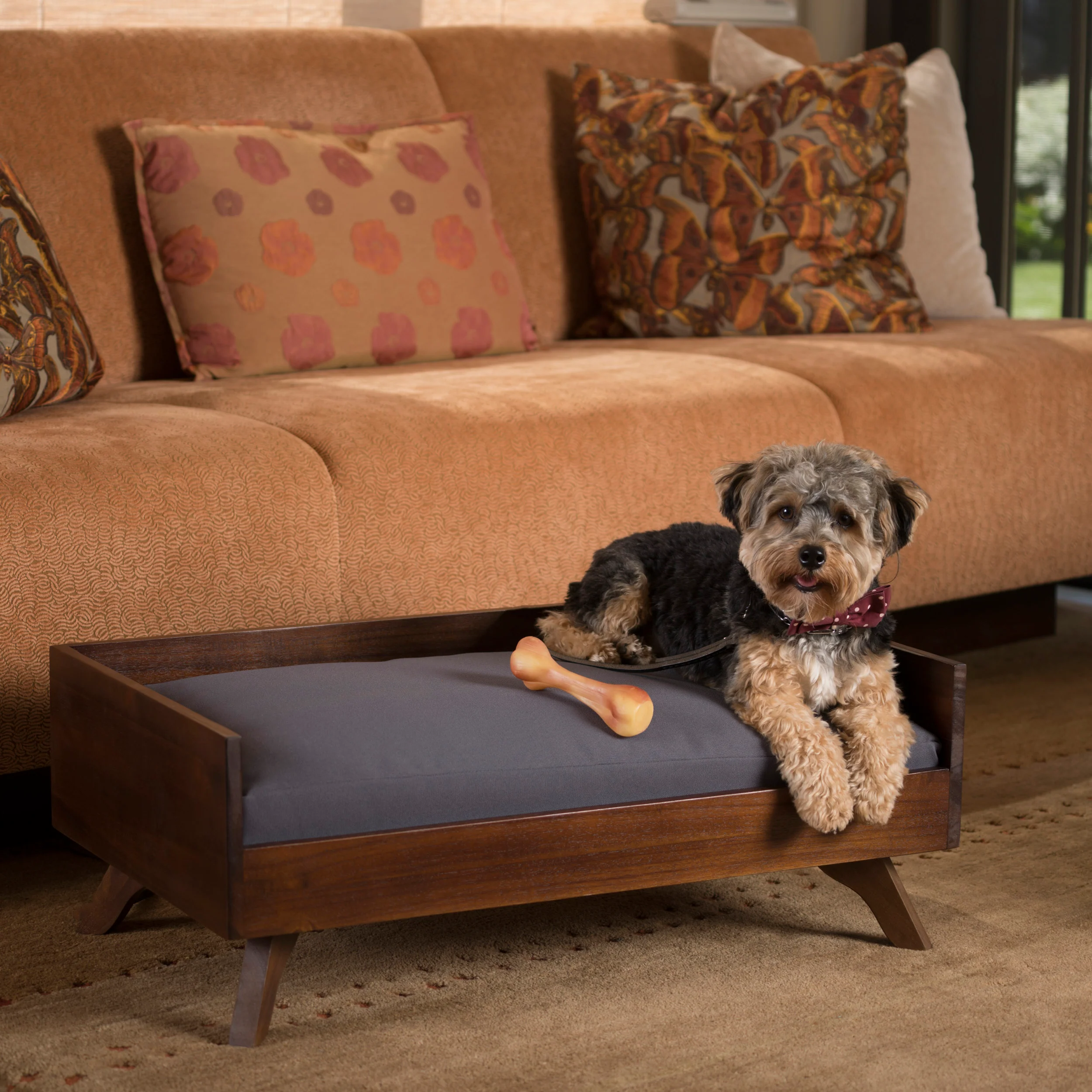 Darren Mid-Century Wood Frame Cushioned Dog Bed - furnishings
