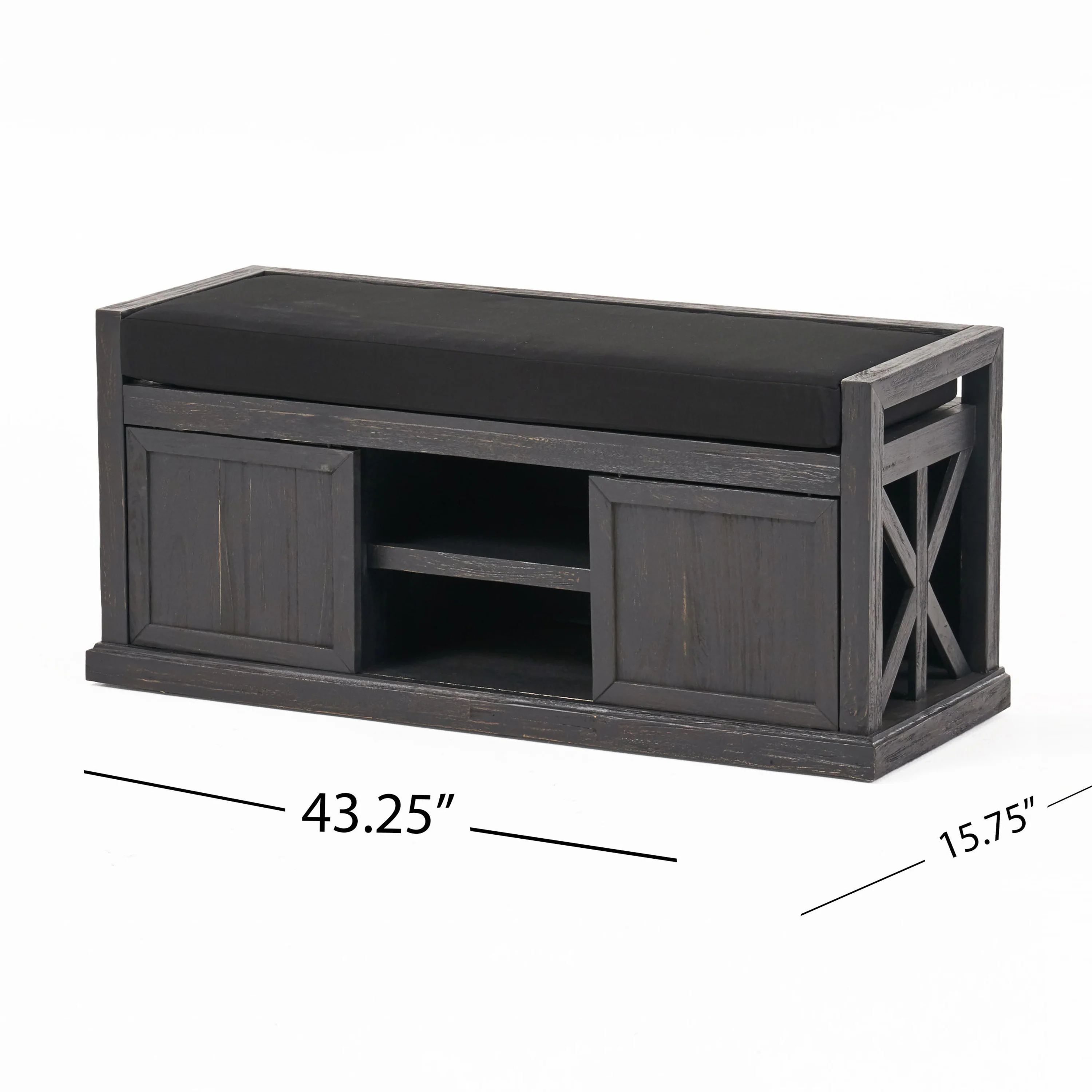 Evvy Modern Acacia Wood Storage Bench with Cushion - furnishings