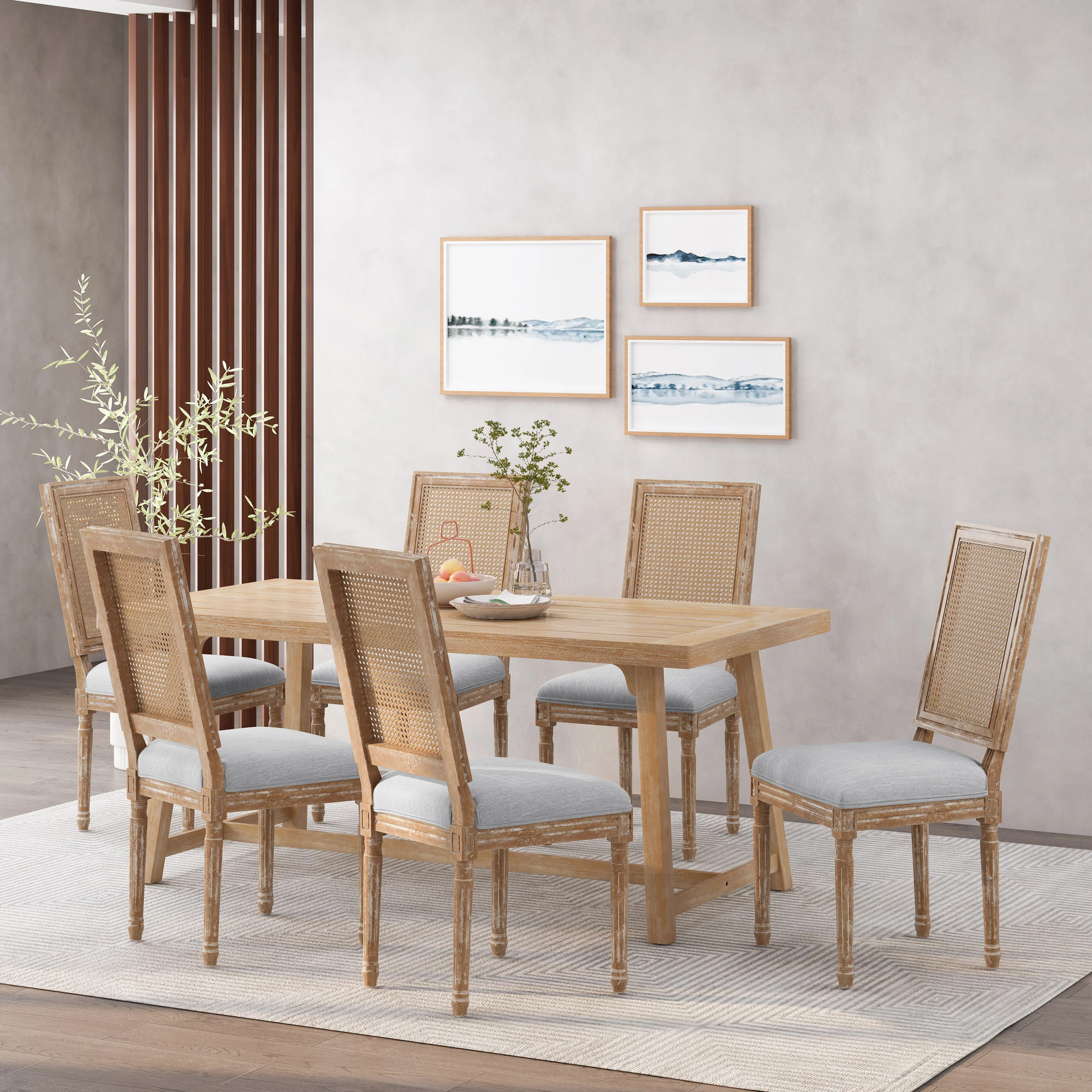 Brownell French Country Wood and Cane Upholstered Dining Chair (Set of 6) - furnishings