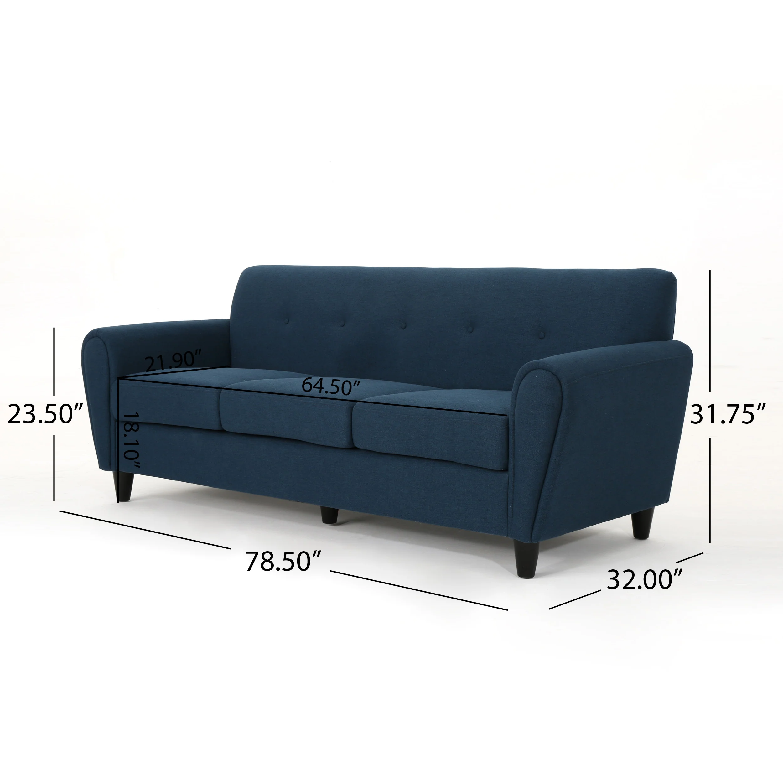 Emily Contemporary Button Tufted Fabric Upholstered Three-Seater Sofa - furnishings
