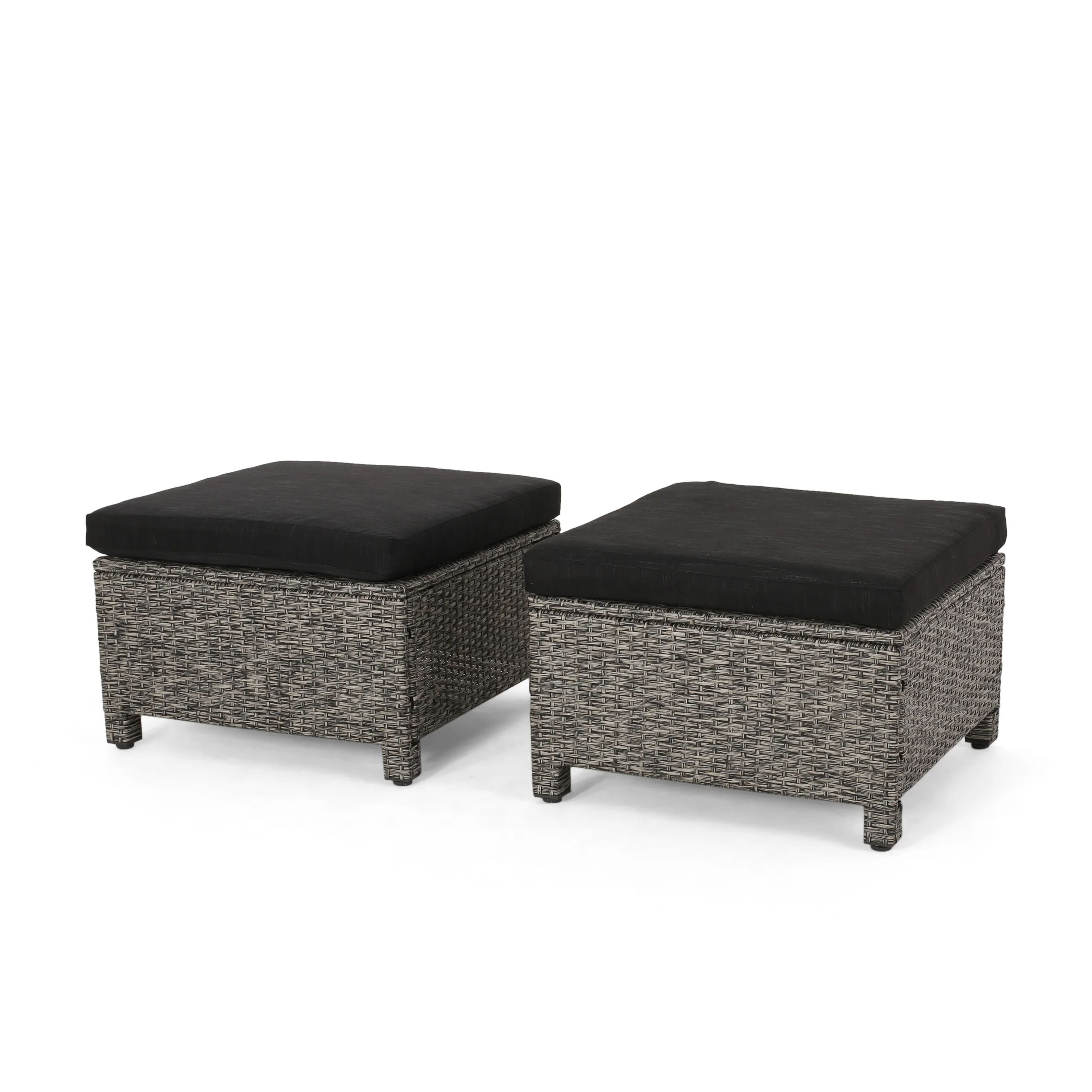 Venice Outdoor Wicker Ottoman with Cushion, Set of 2 - furnishings