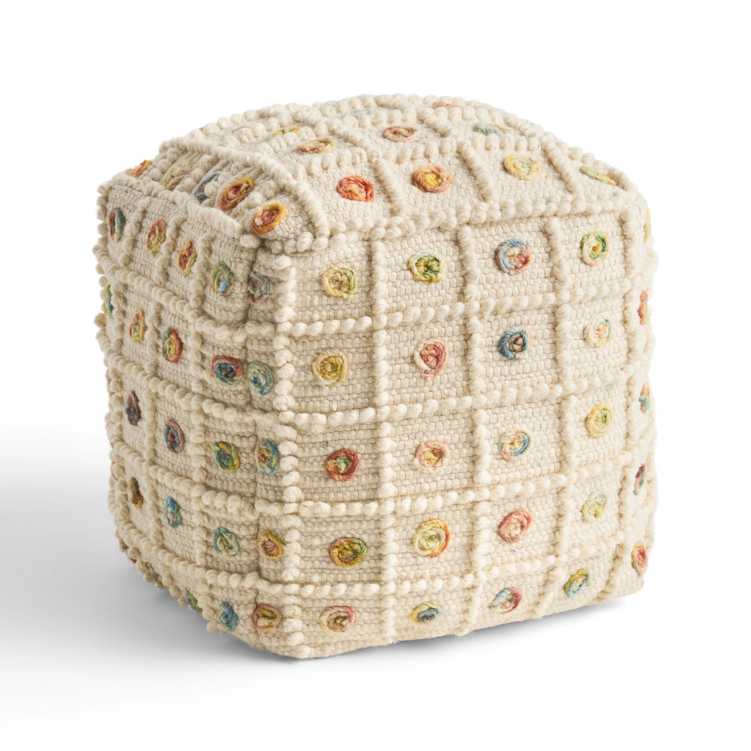 Jaceyon Boho Wool and Cotton Ottoman Pouf - furnishings