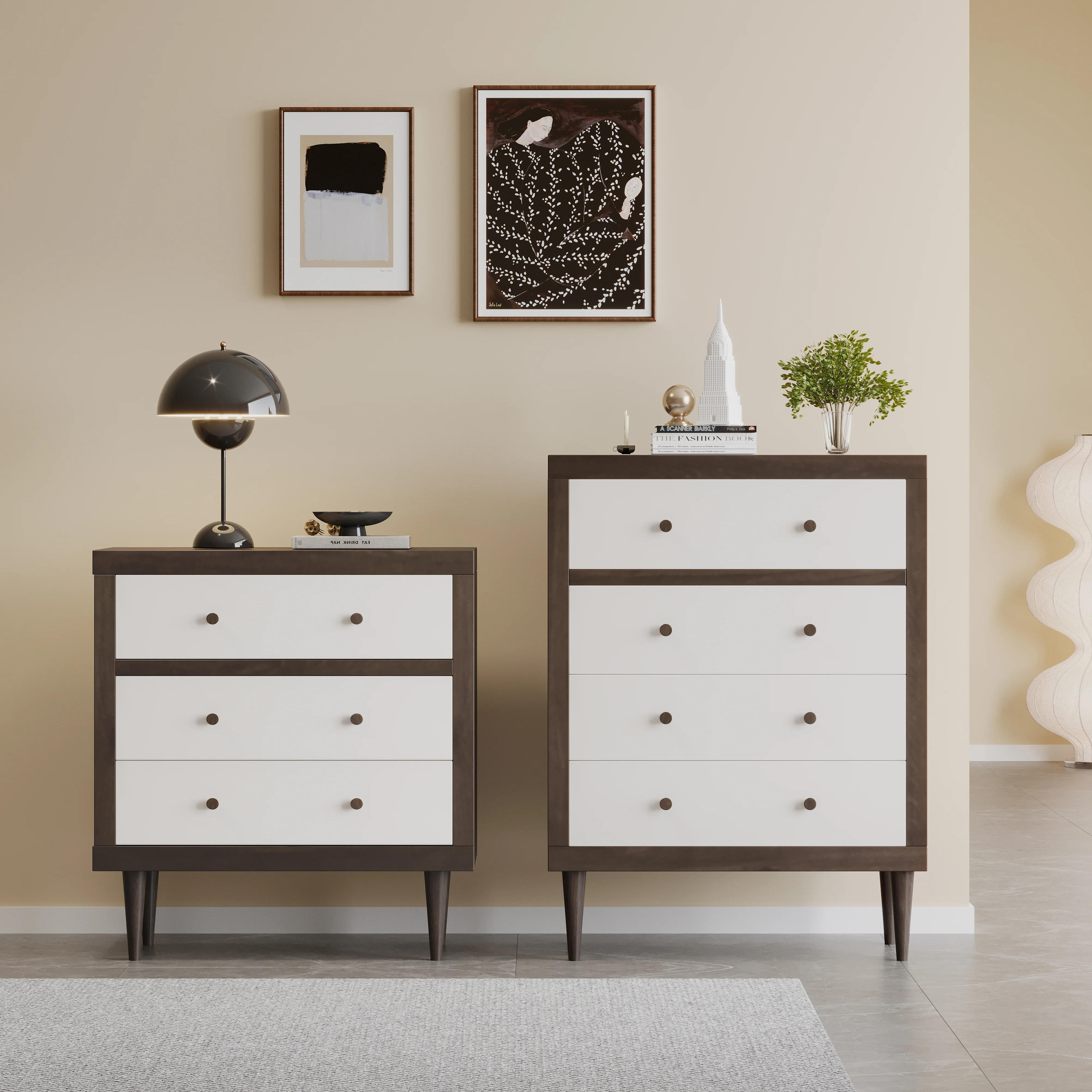Farhart Mid Century Modern 2 Piece 3 Drawer Chest and 4 Drawer Dresser Bedroom Set - furnishings