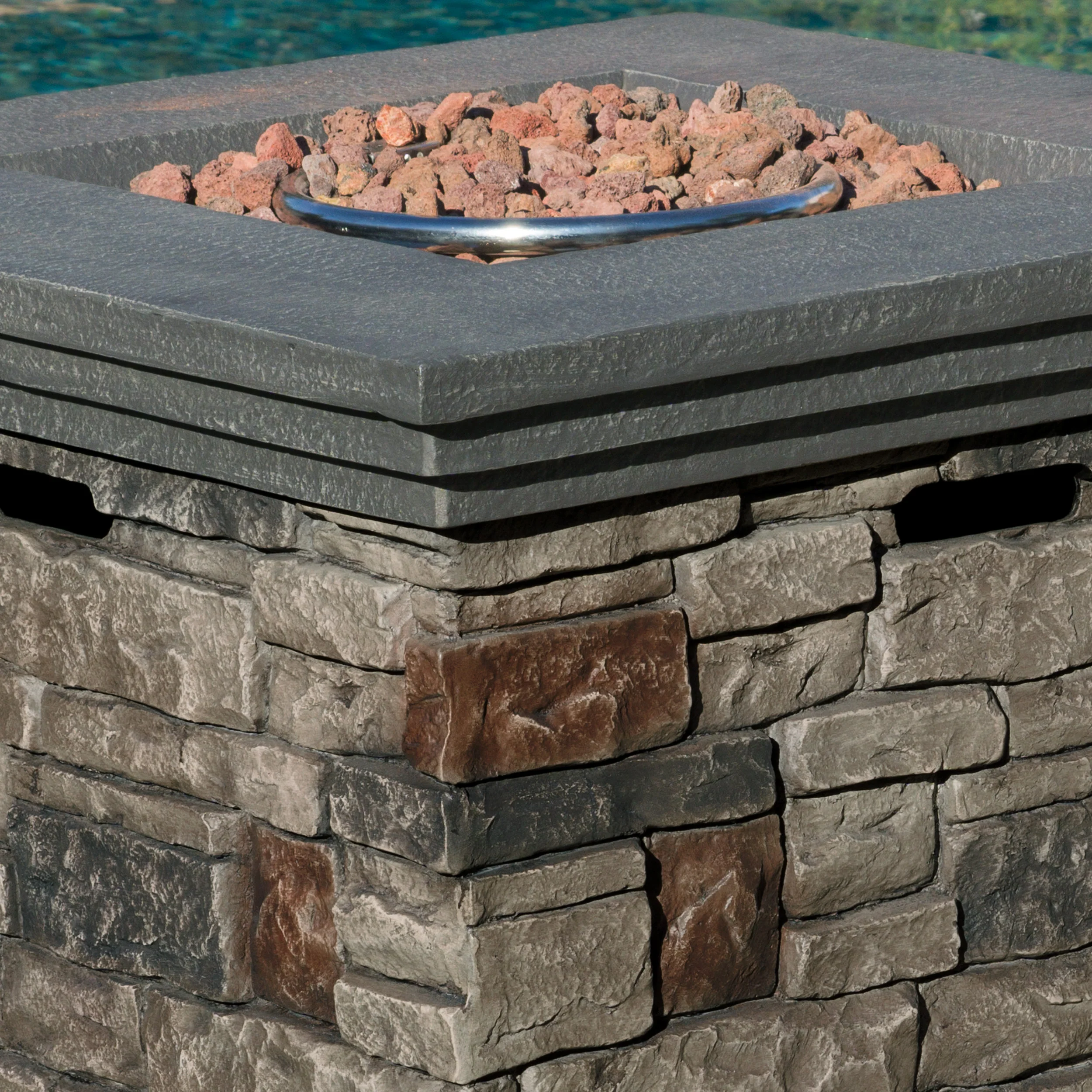 Crawford Outdoor Square Liquid Propane Fire Pit with Lava Rocks - furnishings