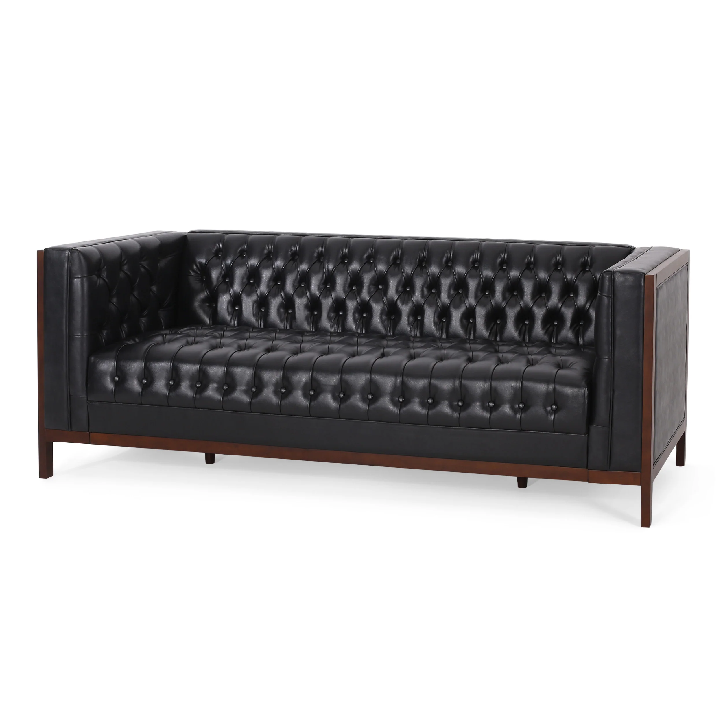 Elias Contemporary Faux Leather Tufted 3 Seater Sofa - furnishings