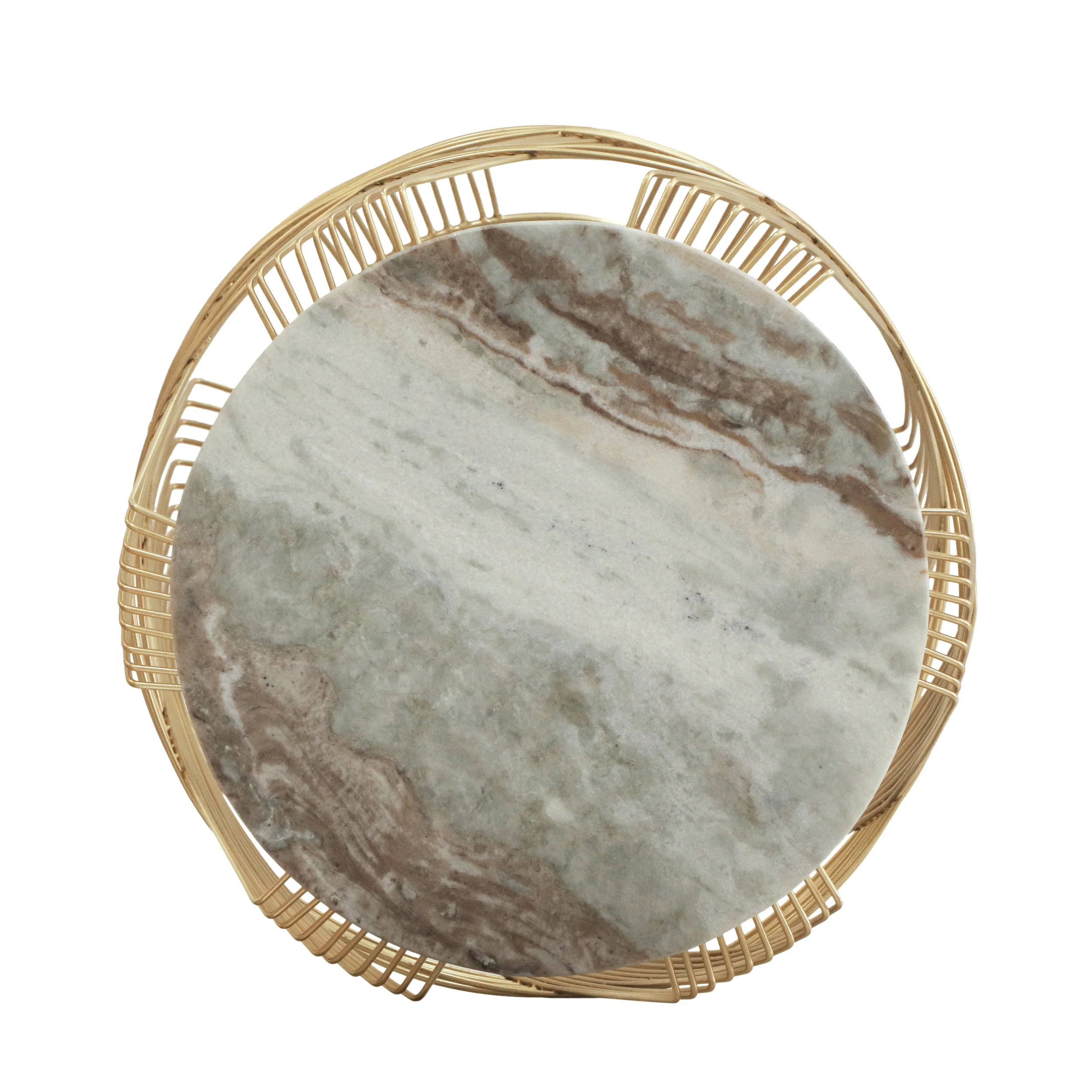 Ackland Modern Glam Handcrafted Marble Top Wire Frame Side Table, Natural and Gold - furnishings