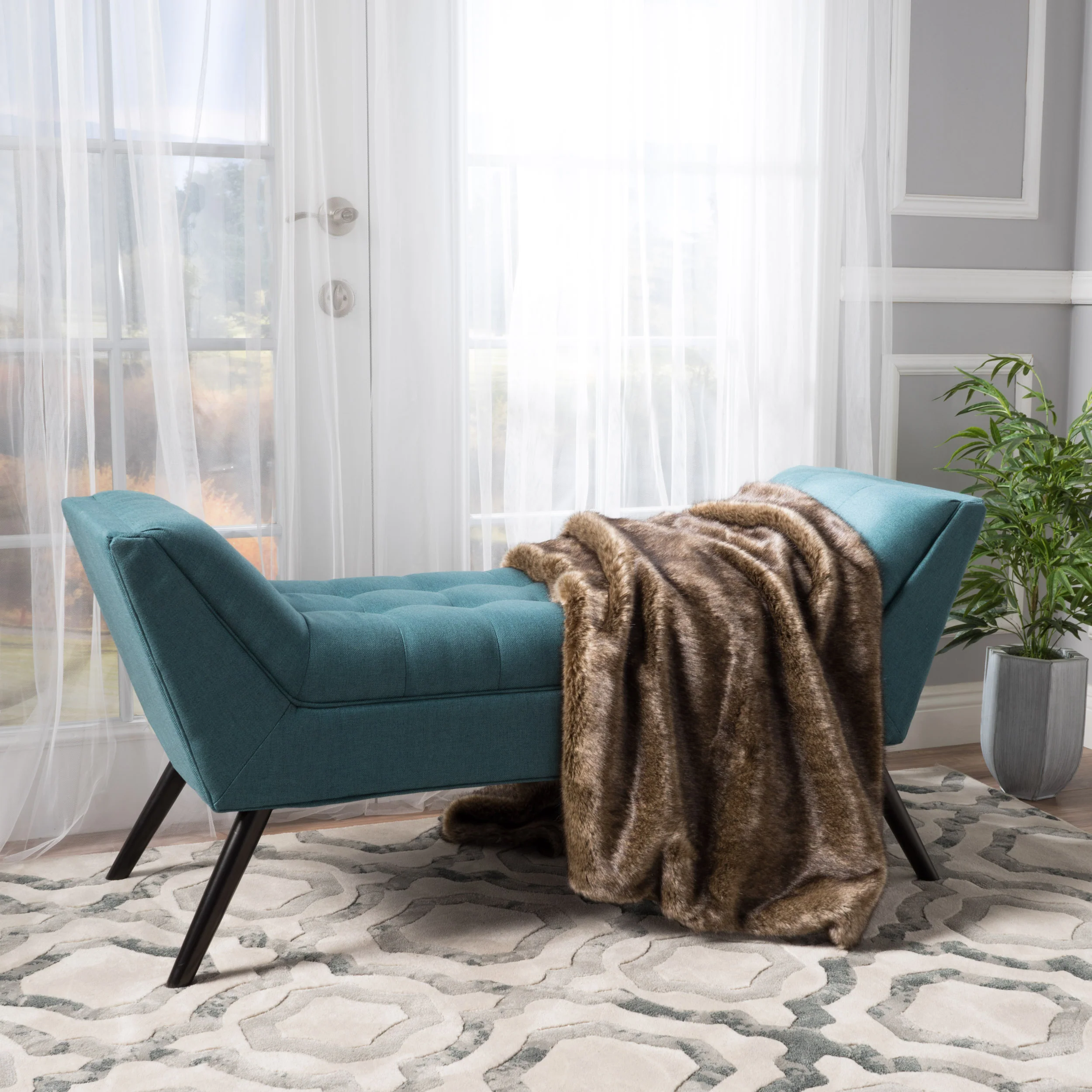 Madrid Mid-Century Modern Tufted Fabric Ottoman Bench with Tapered Legs - furnishings