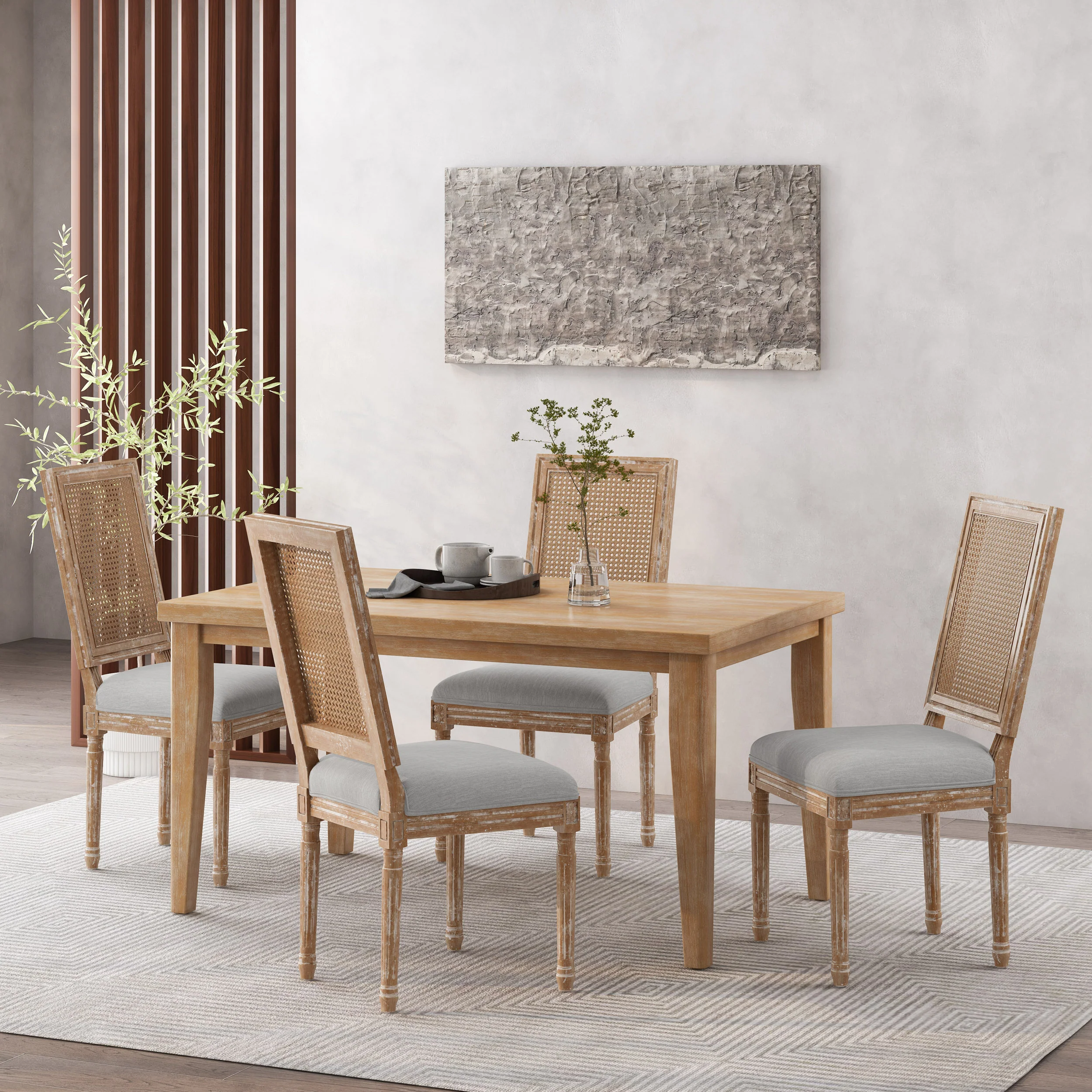 Brownell French Country Wood and Cane Upholstered Dining Chair, Set of 4 - furnishings