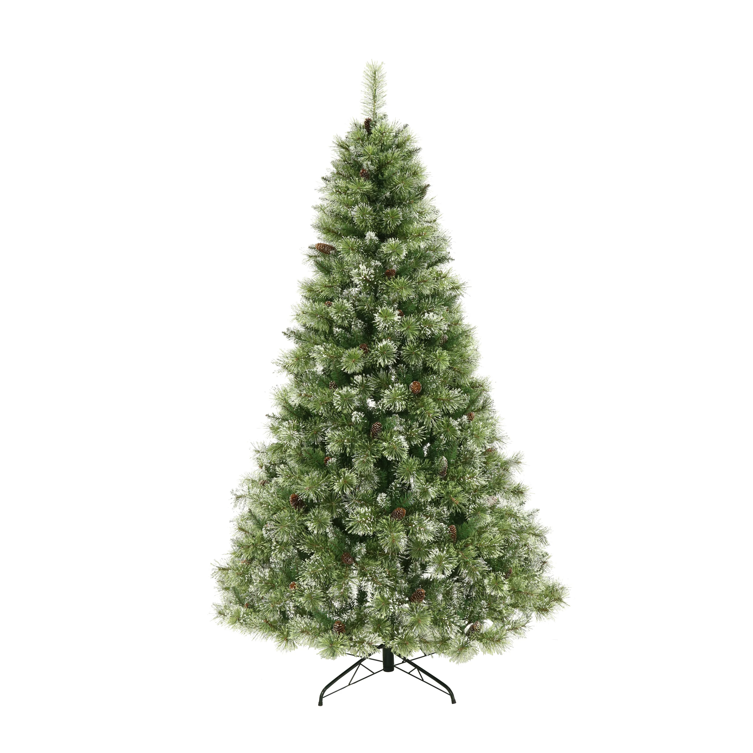 7.5-foot Cashmere Pine and Mixed Needles Pre-Lit Clear LED Hinged Artificial Christmas Tree with Snow and Glitter Branches and Frosted Pinecones - furnishings