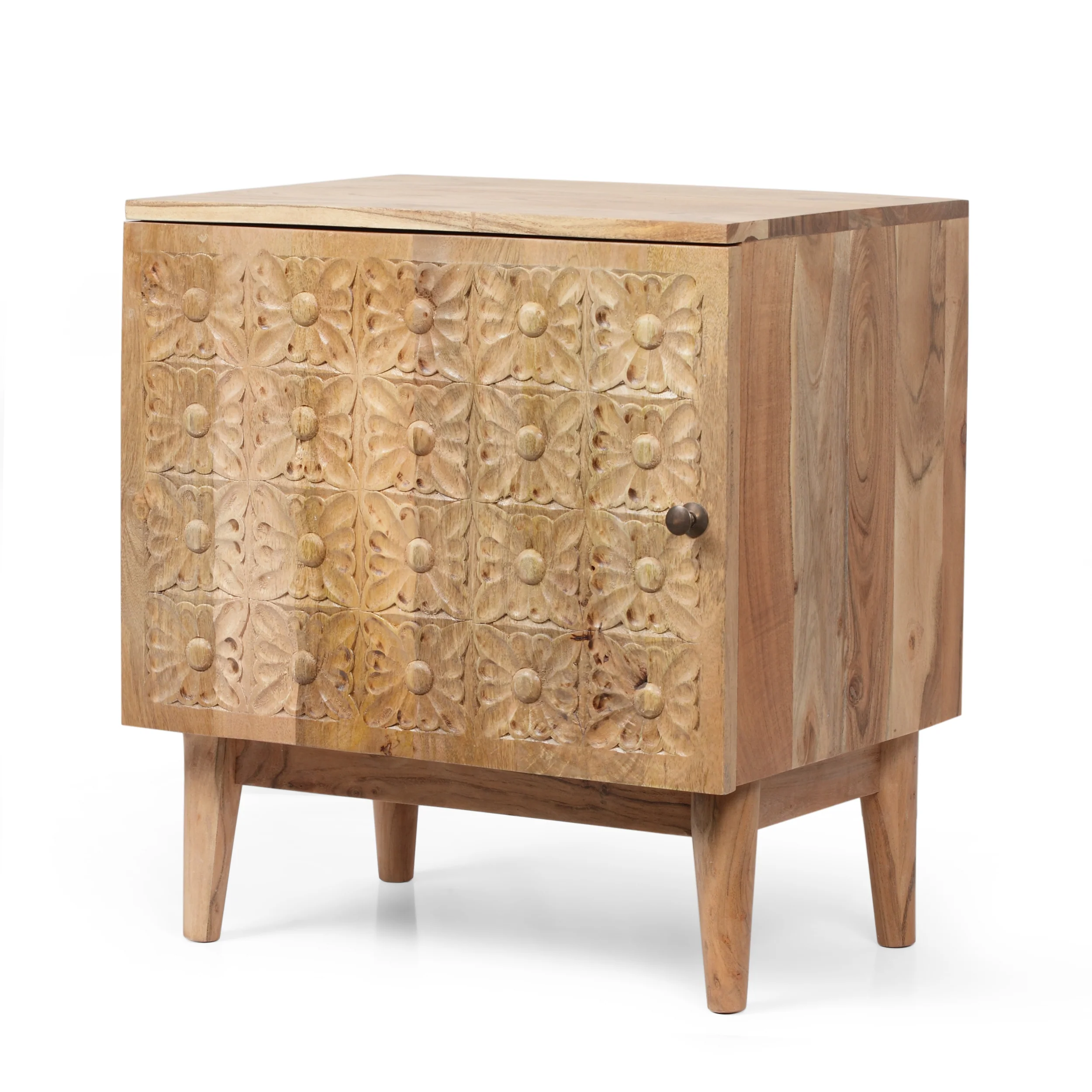 Dahlia Boho Handcrafted Acacia Wood Nightstand, Natural - furnishings