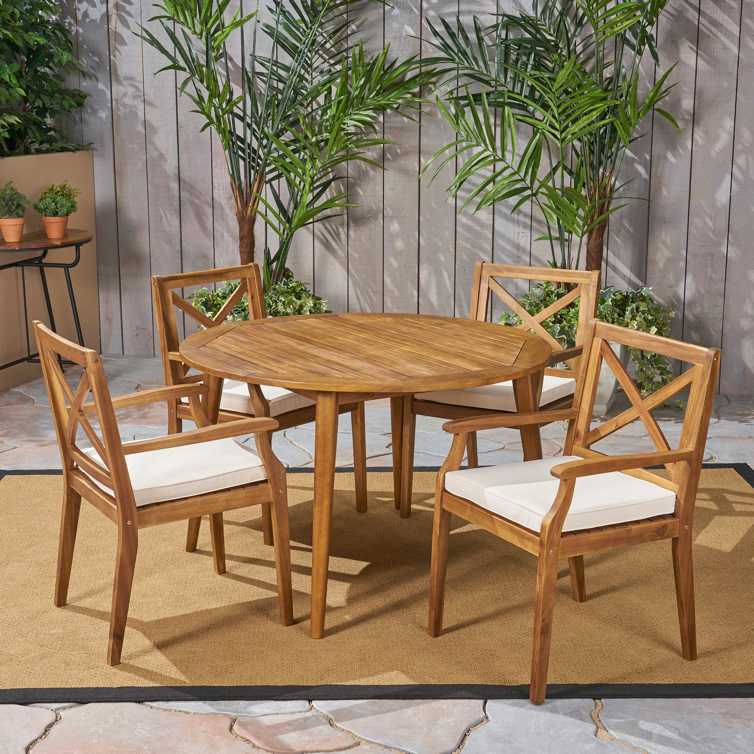 Jenson Outdoor 5 Piece Acacia Wood Dining Set with Cushions - furnishings