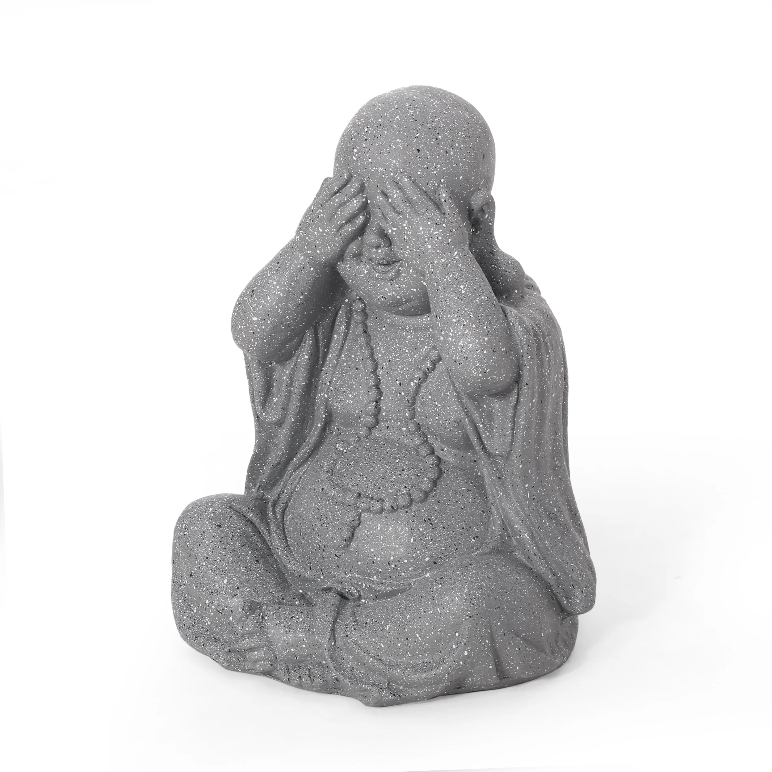 Conneaut Outdoor See No Evil Monk Garden Statue, Stone Gray - furnishings