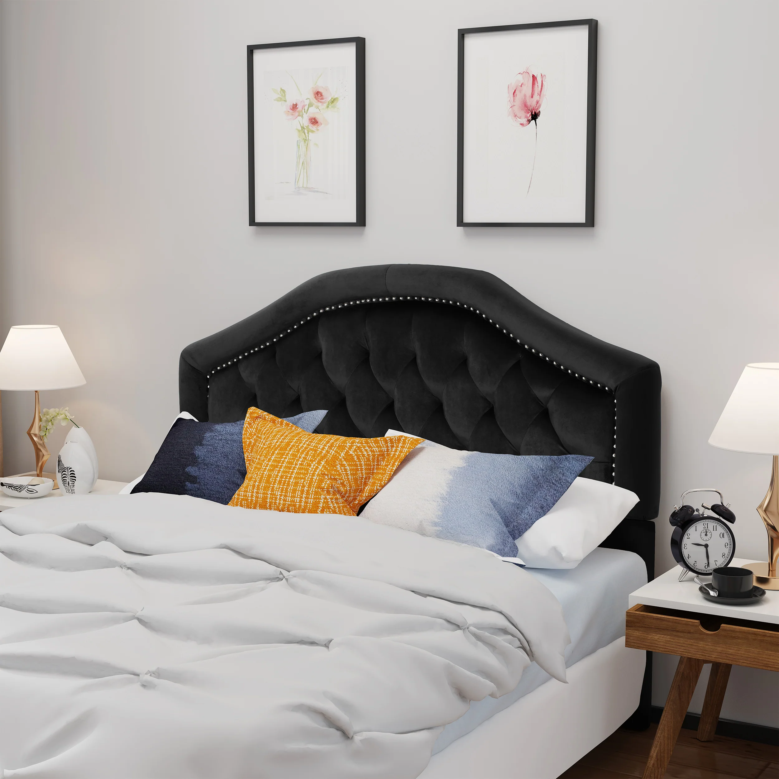 Lazarus New Velvet Studded Seam Tufted Queen/Full Headboard - furnishings