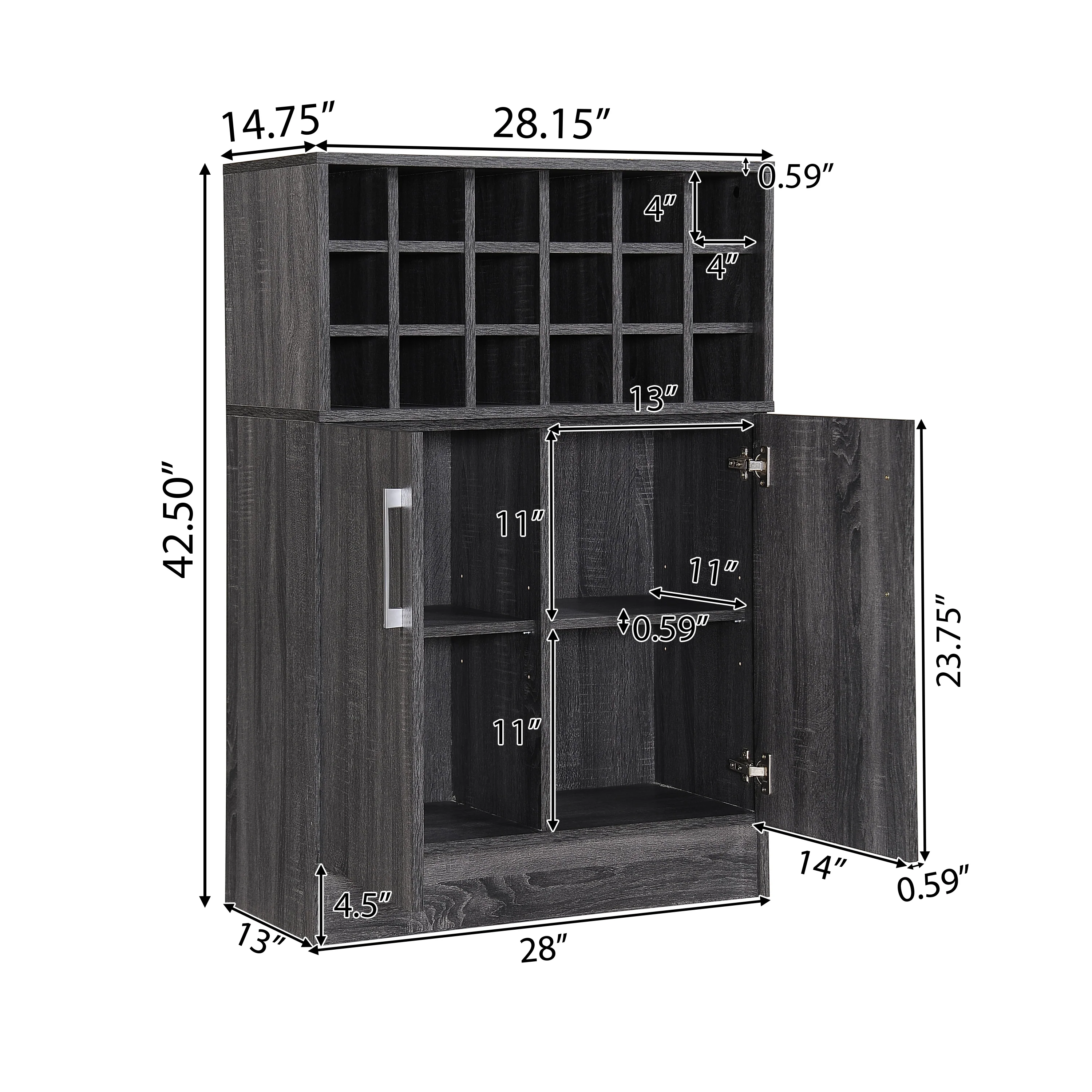 Ridgecrest Mid Century Modern Wine Rack Bar Cabinet - furnishings