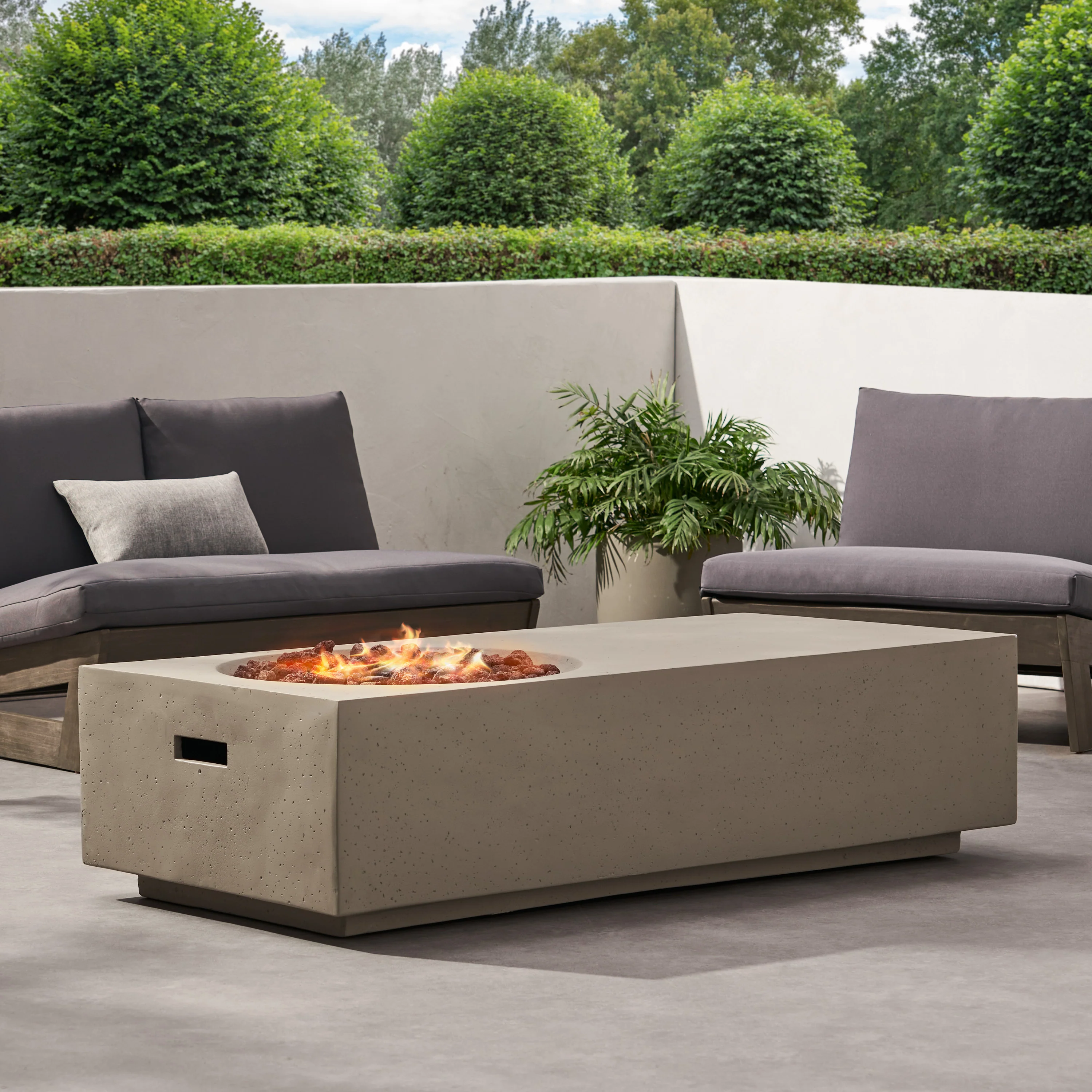 Fernhill Outdoor 50,000 BTU Lightweight Concrete Rectangular Fire Pit Table (No Tank Holder), Light Gray - furnishings