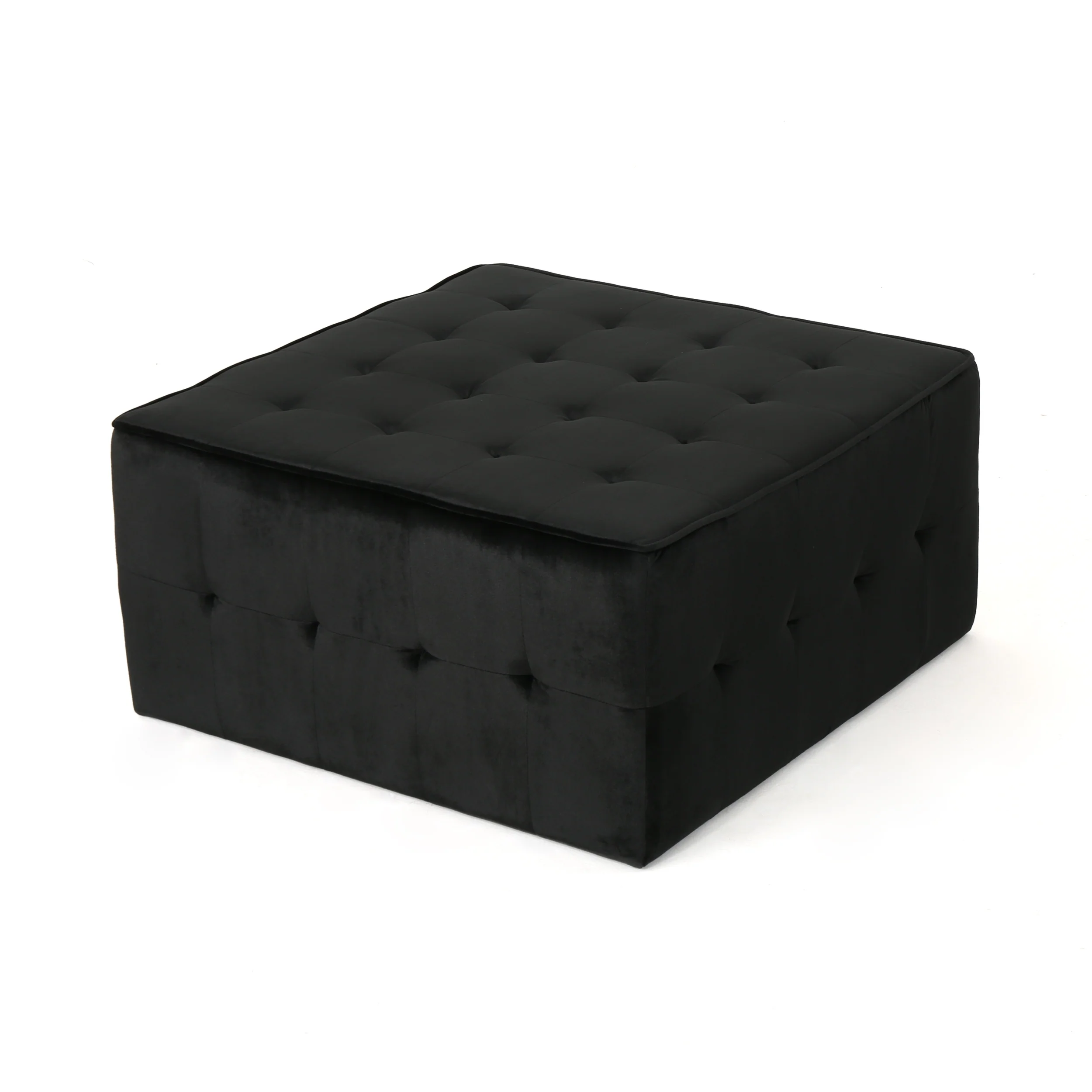 Justin Modern Glam Tufted Waffle Stitch Velvet Square Ottoman Coffee Table - furnishings