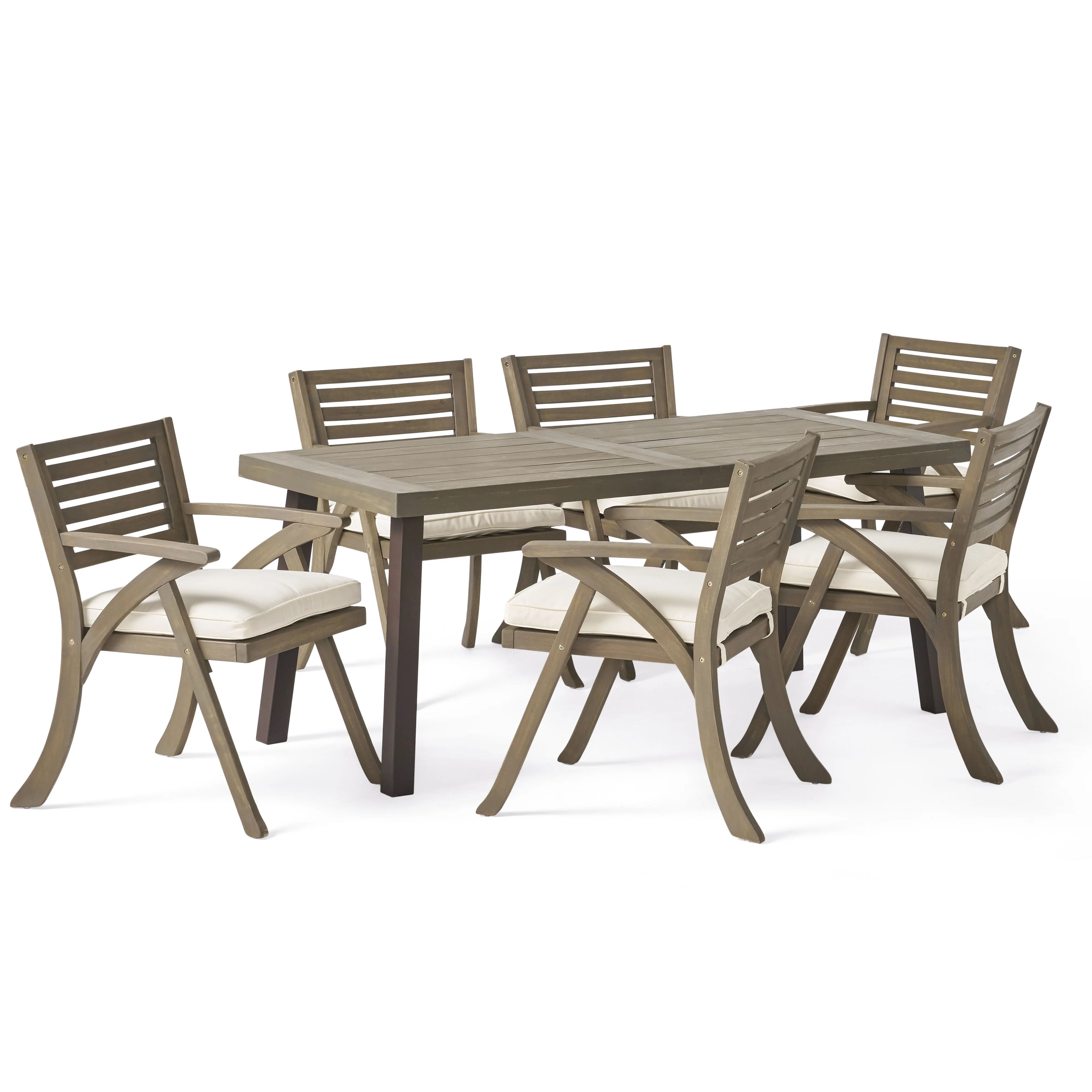 George Outdoor 7 Piece Acacia Wood Dining Set, Gray - furnishings