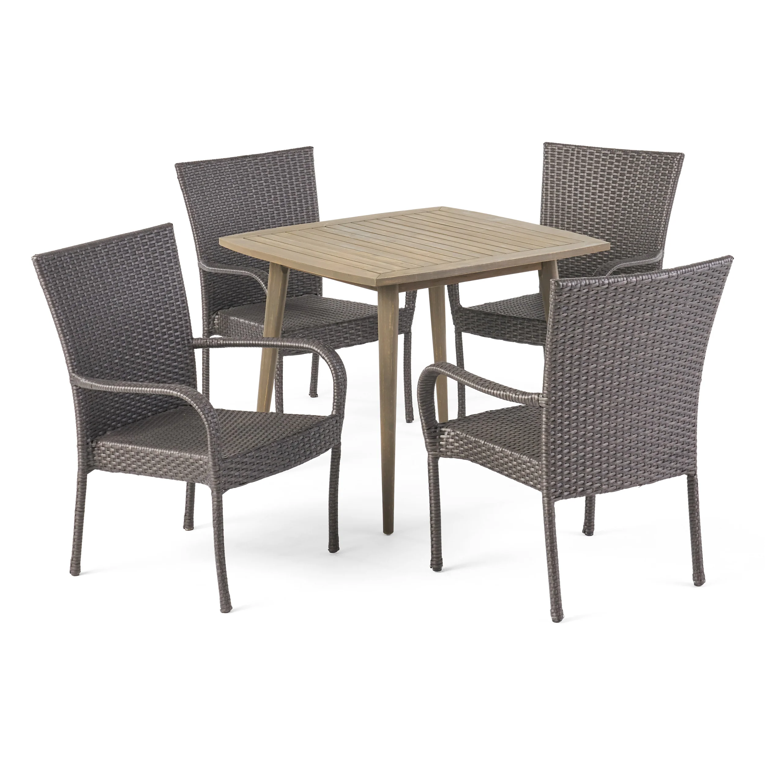 Murphy Outdoor 5 Piece Wood and Wicker Dining Set, Gray and Gray - furnishings