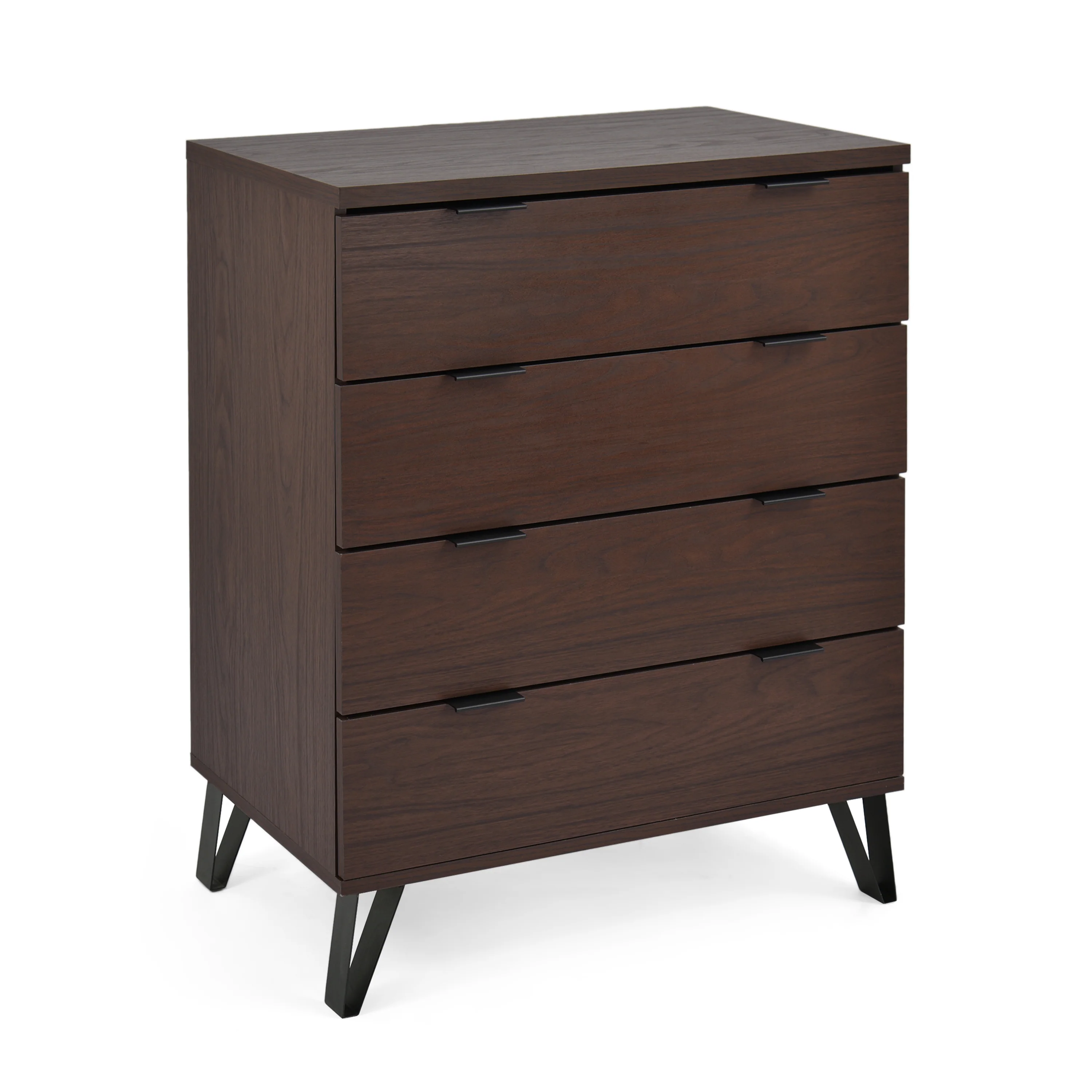Demijen Modern Industrial 4 Drawer Wide Dresser, Walnut and Matte Black - furnishings