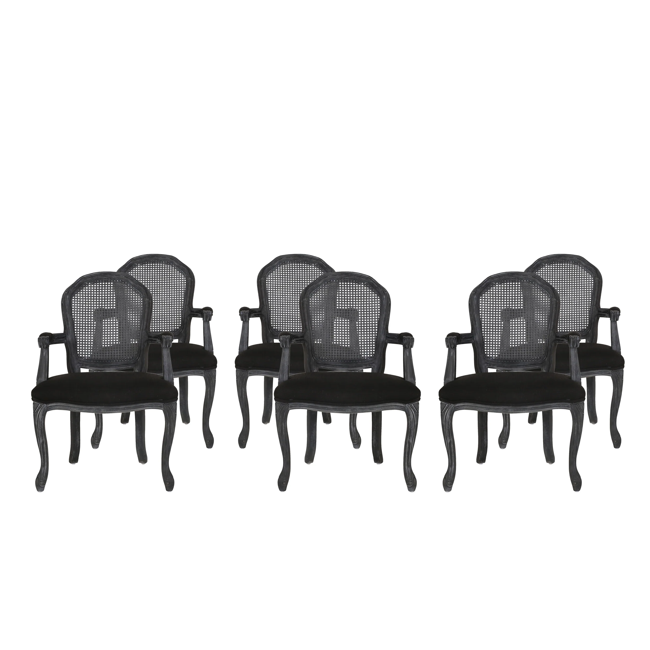 Mariette French Country Wood and Cane Upholstered Dining Chair, Set of 6 - furnishings