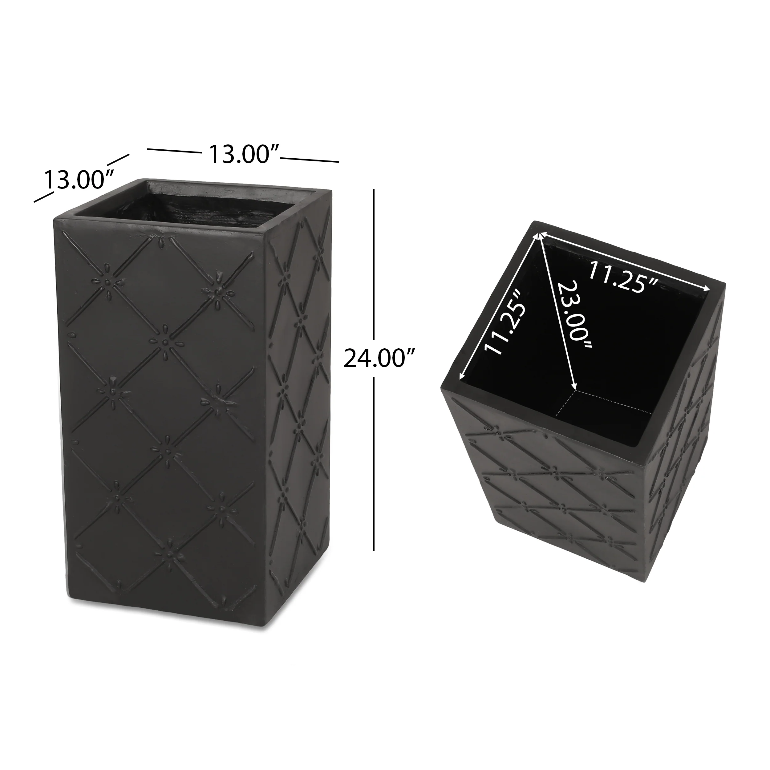 Hula Outdoor Cast Stone Small and Large Planter Set, Matte Black - furnishings