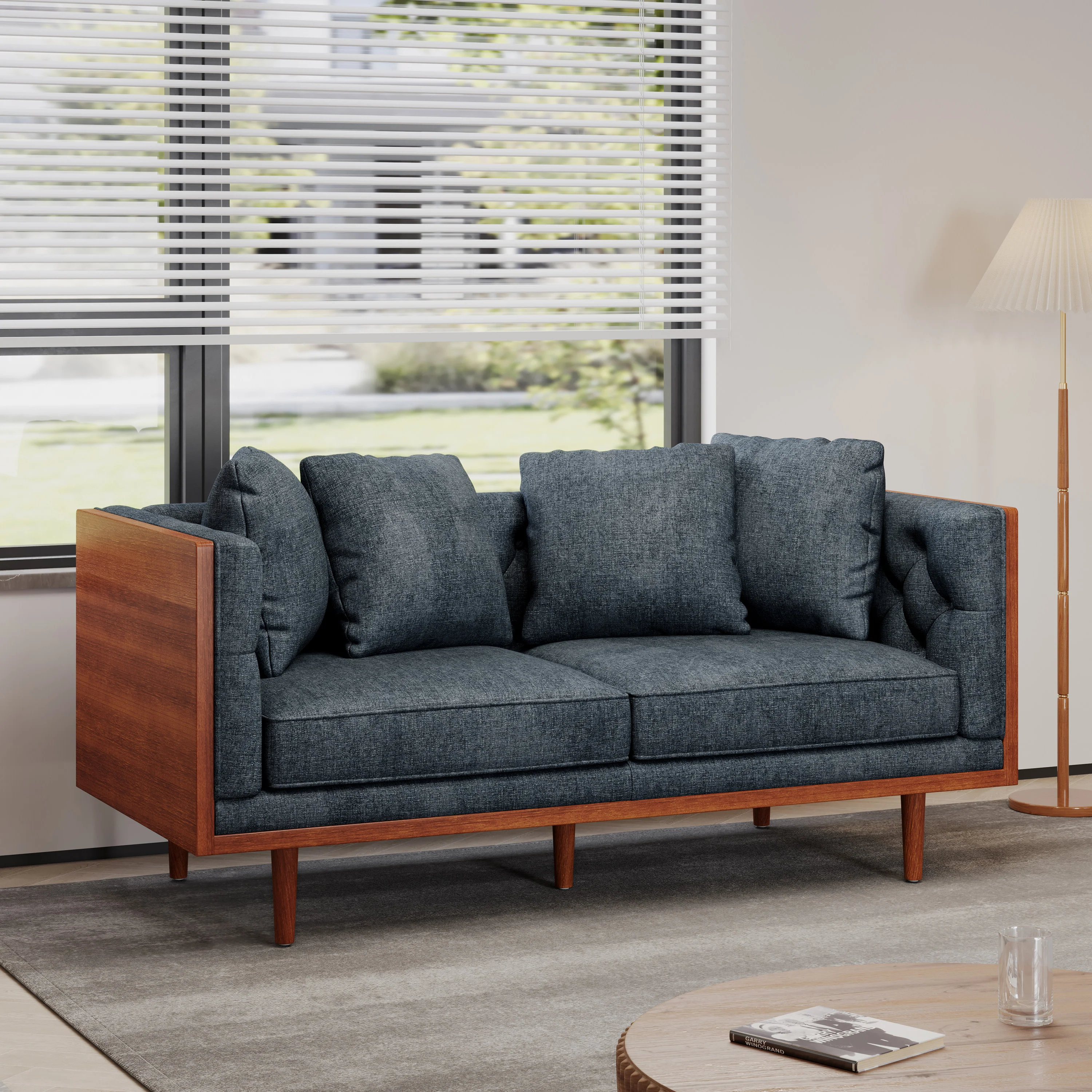 Cayuga Mid Century Modern Fabric Tufted Loveseat with Accent Pillows - furnishings