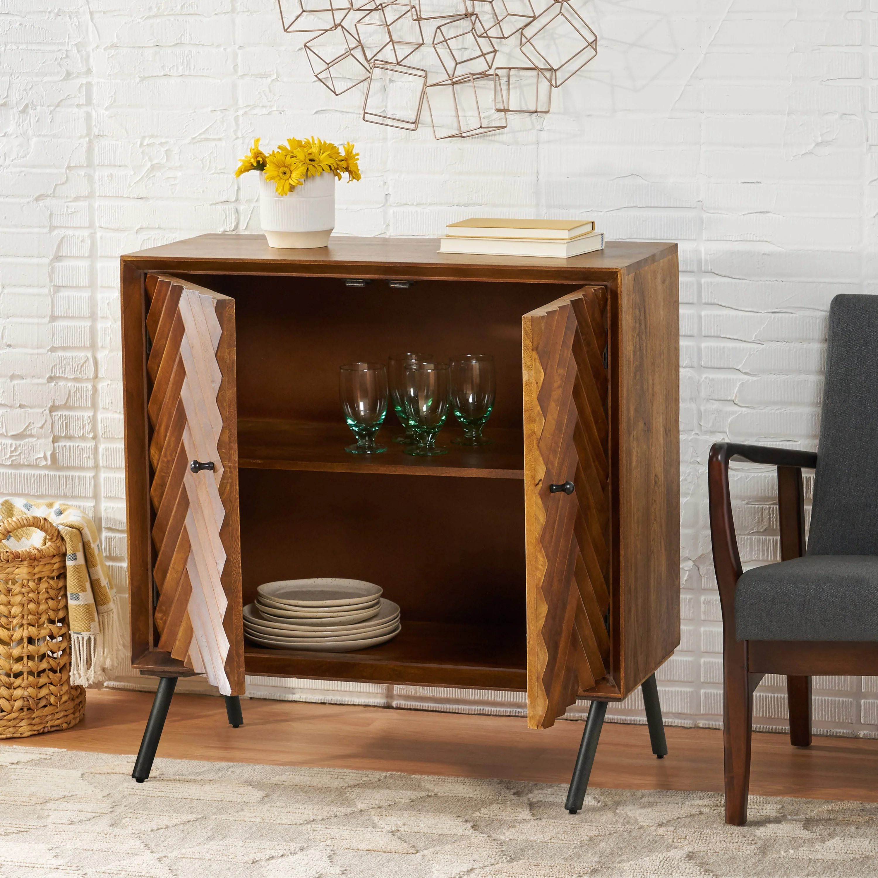Yordani Mid-Century Modern Handcrafted Mango Wood Sideboard - furnishings