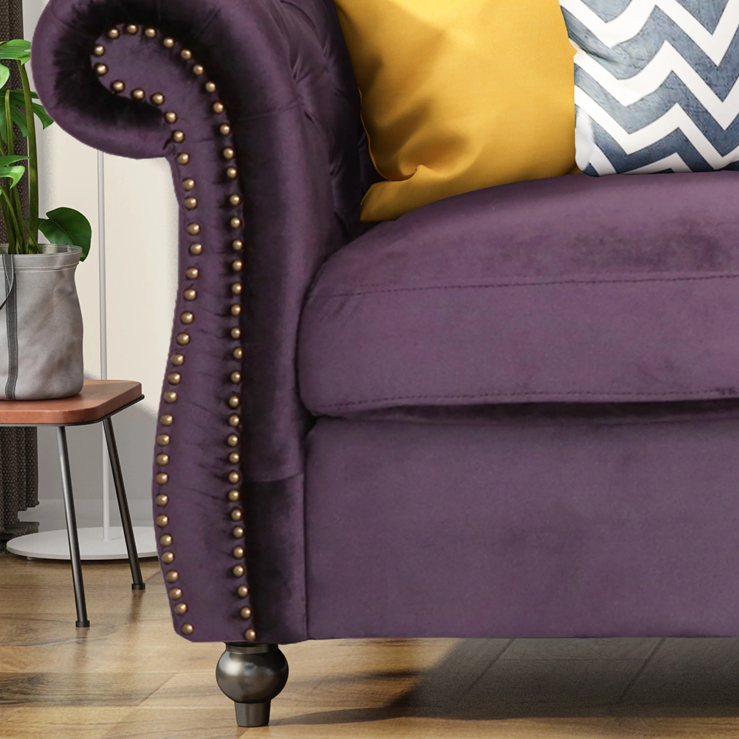 Vita Chesterfield Tufted Microfiber Sofa with Scroll Arms - furnishings