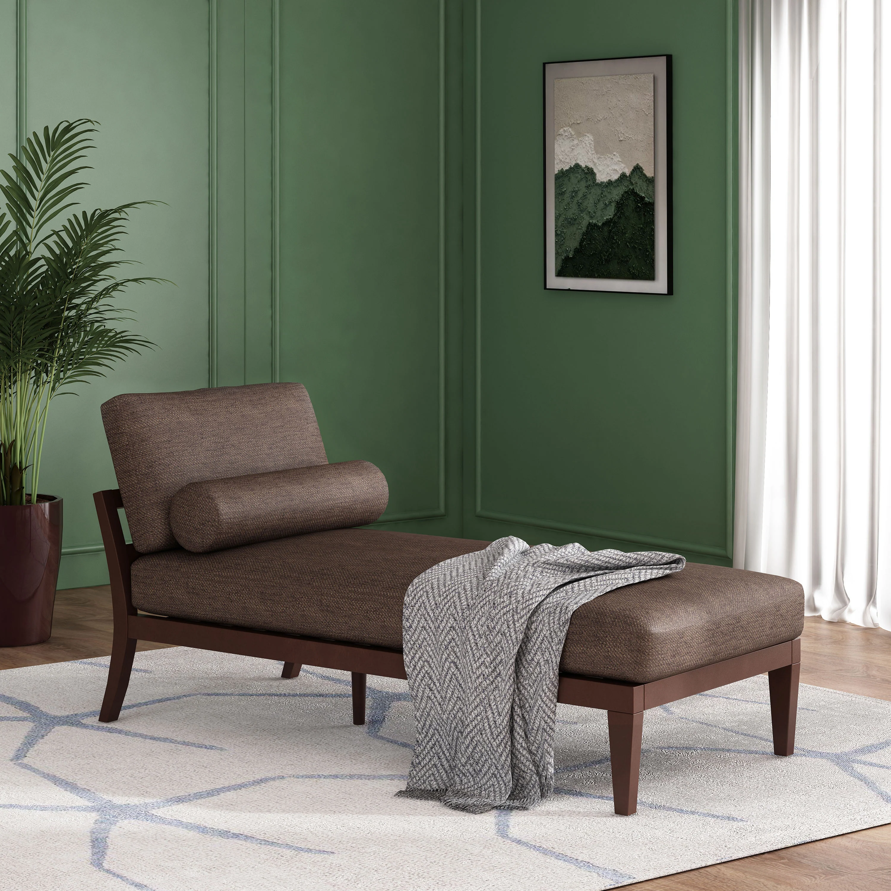 Lochmere Mid Century Modern Fabric Chaise Lounge with Bolster Pillow - furnishings