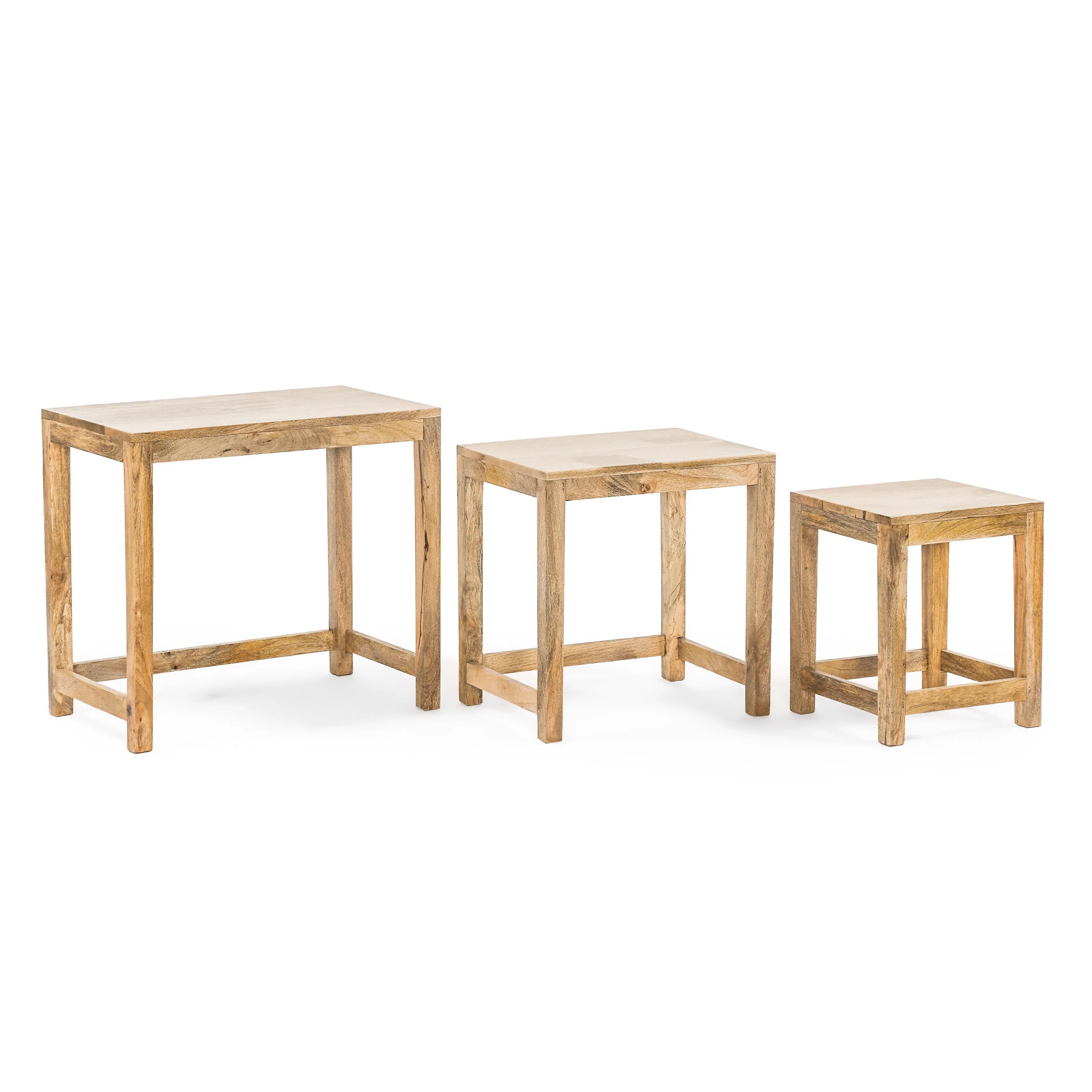 Farnum Rustic Handcrafted Mango Wood Nested Side Tables (Set of 3), Natural - furnishings