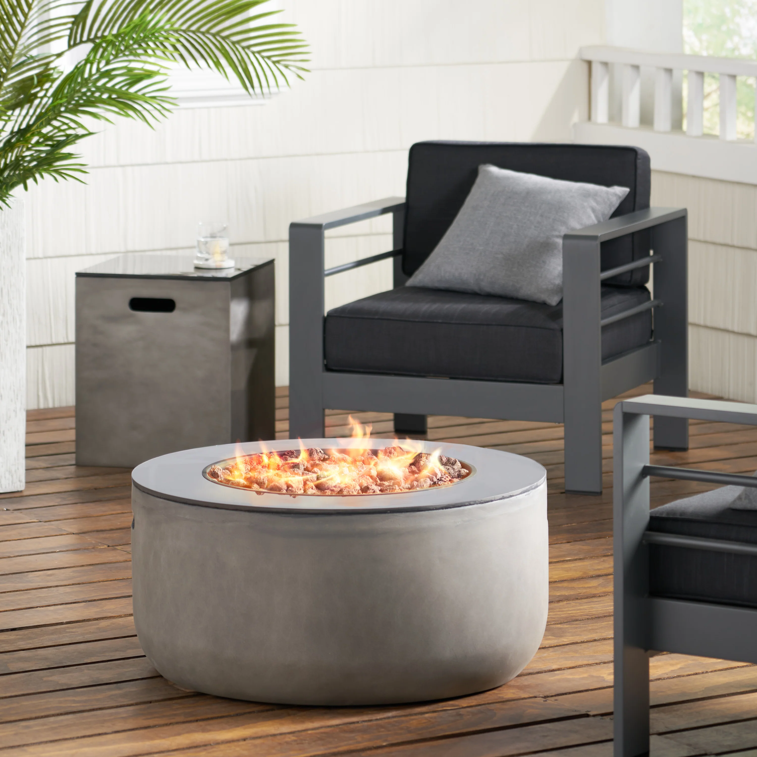 Laini Outdoor Modern 31-Inch Circular Fire Pit with Tank Holder - furnishings