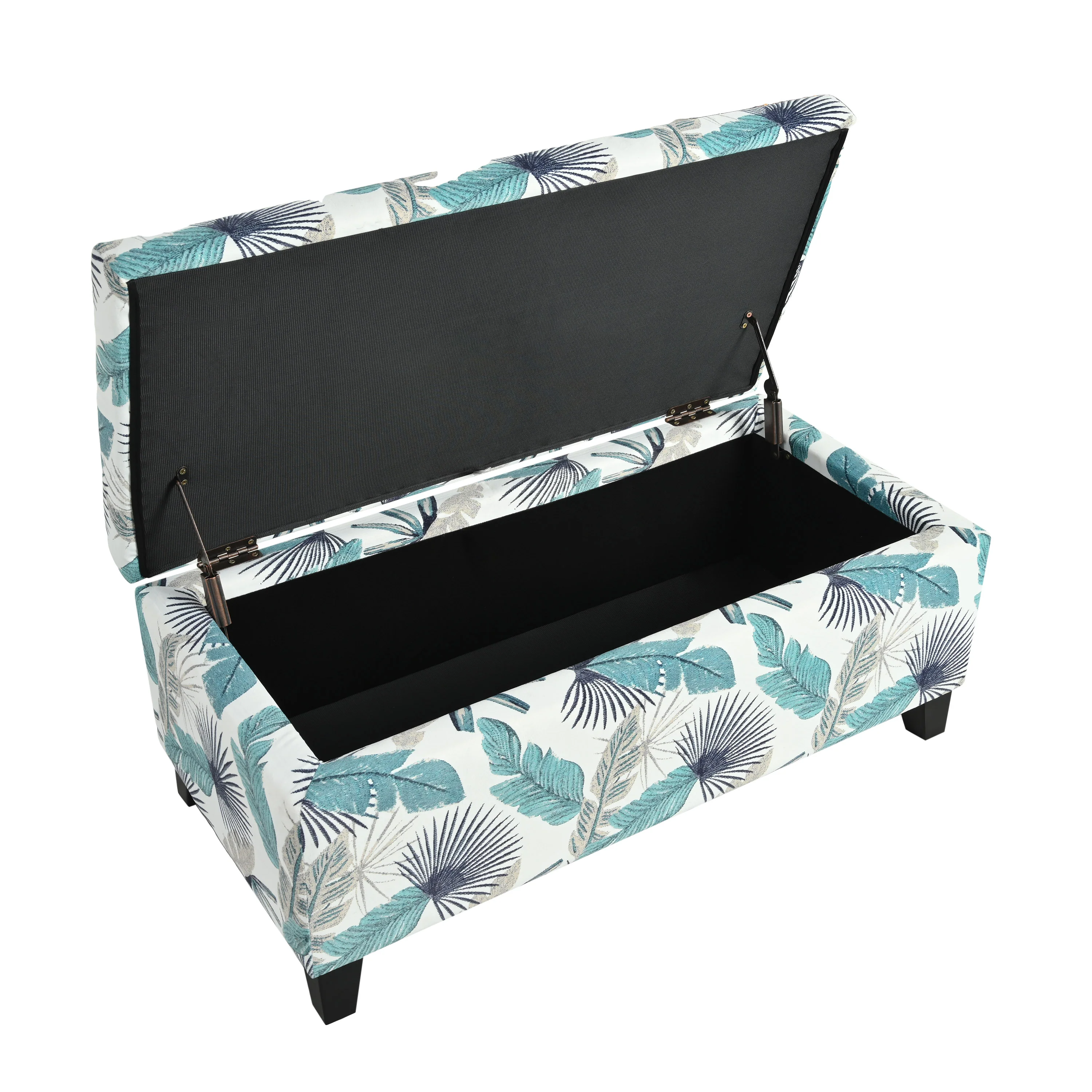Delray Delray Blue and White Floral Fabric Storage Ottoman - furnishings
