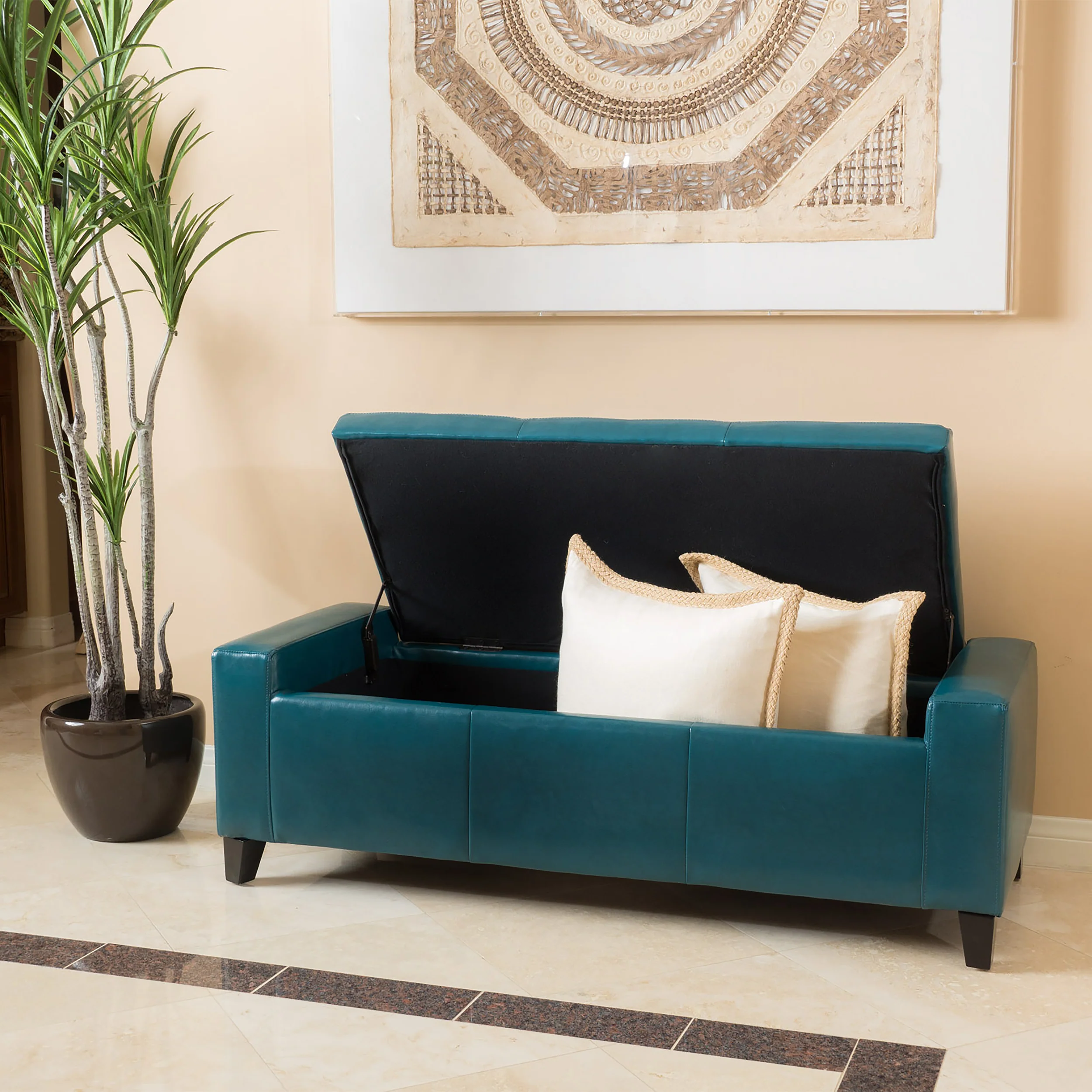 Robin Teal Leather Storage Ottoman Bench - furnishings