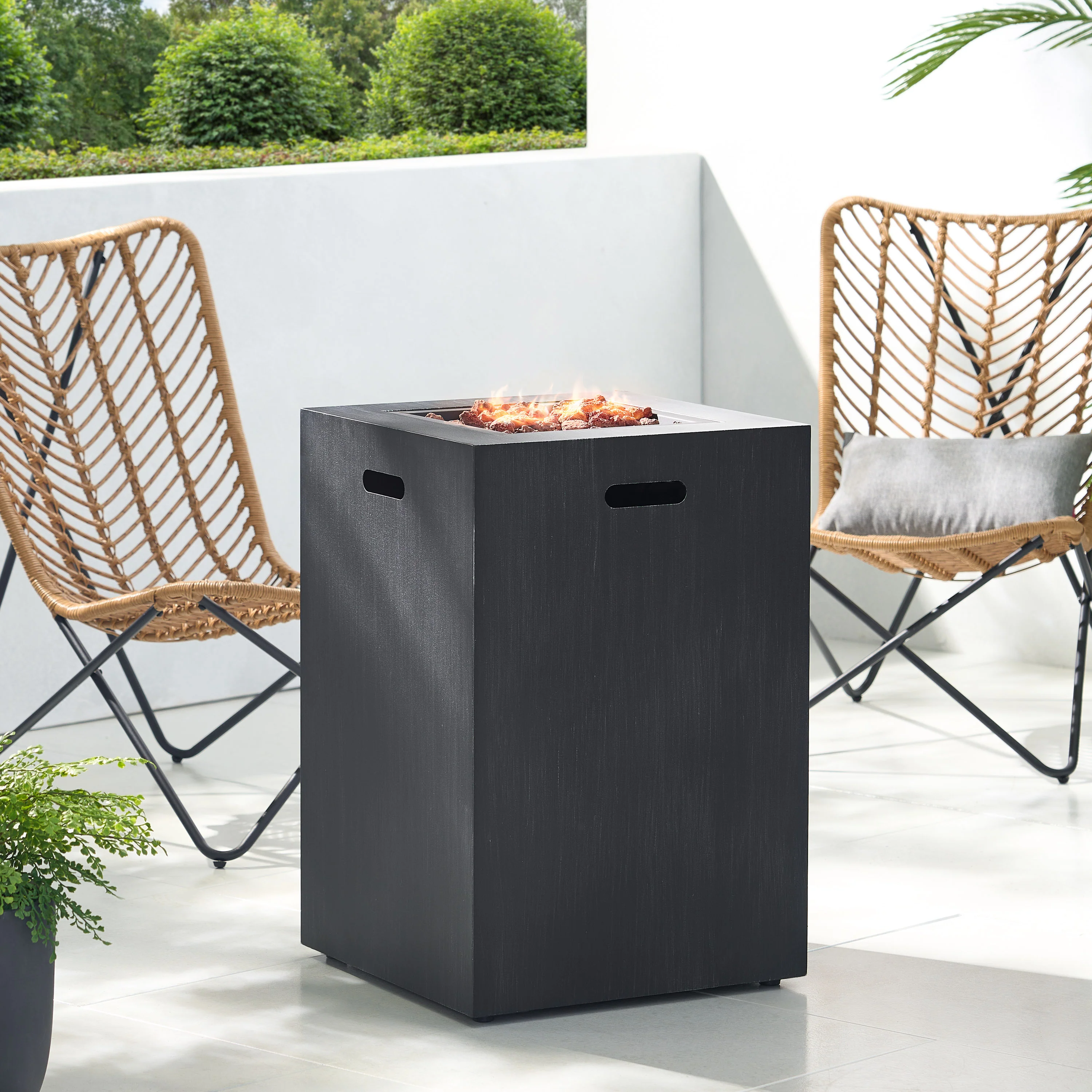 Jasmine Outdoor 30,000 BTU Square Fire Column, Brushed Black - furnishings