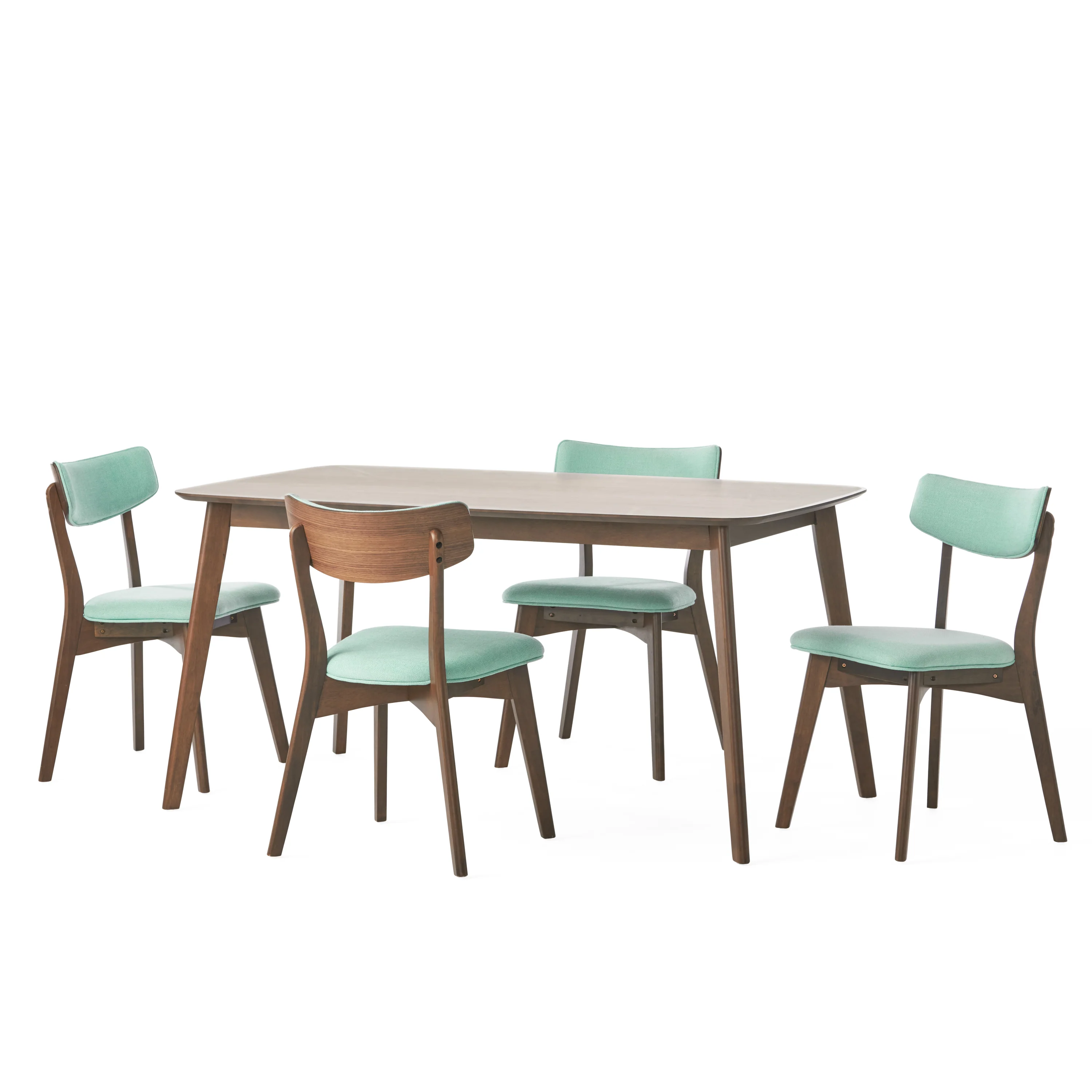 Aman Mid Century Finished 5 Piece Wood Dining Set with Fabric Chairs - furnishings