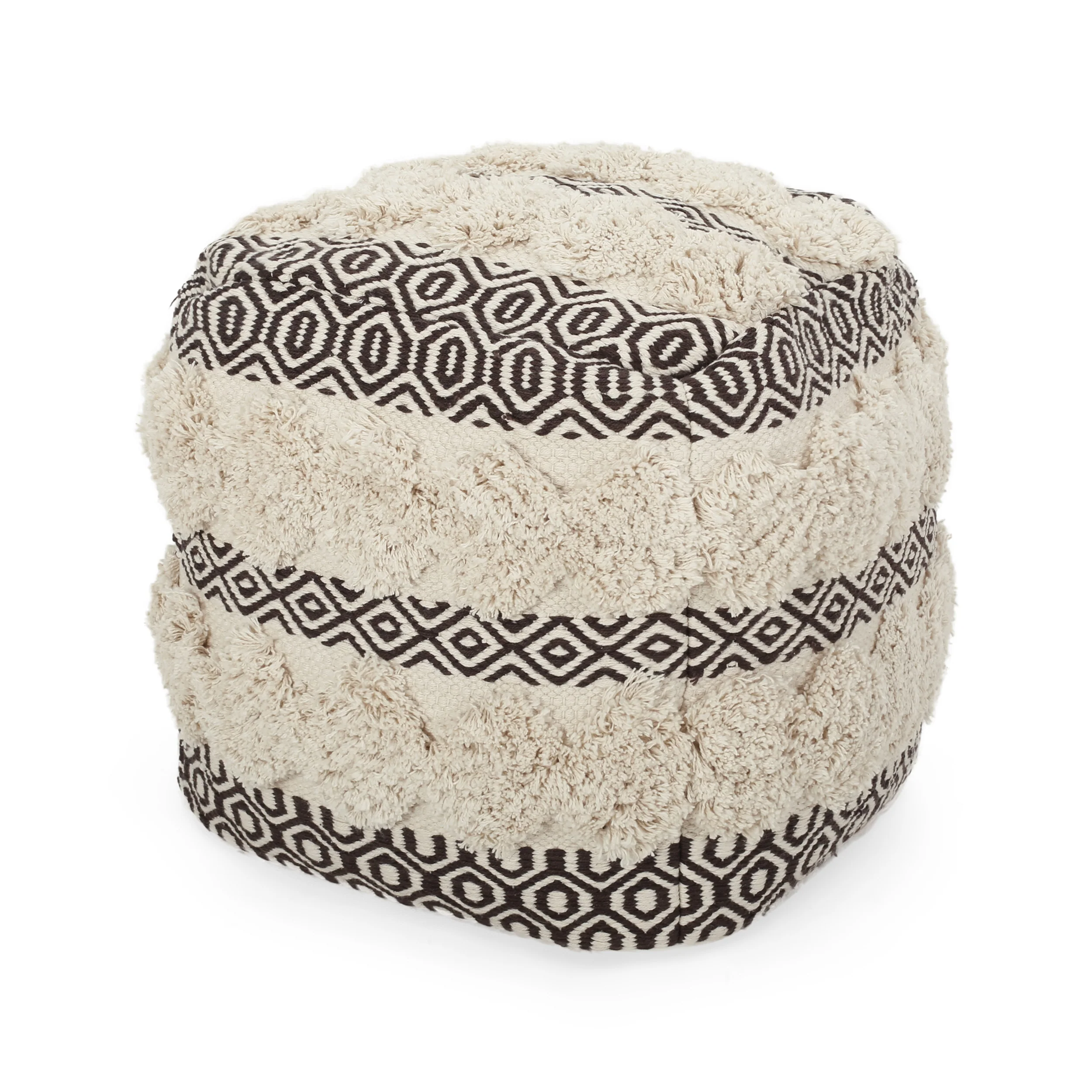 Klyn Hand Woven Fabric Cube Pouf - furnishings