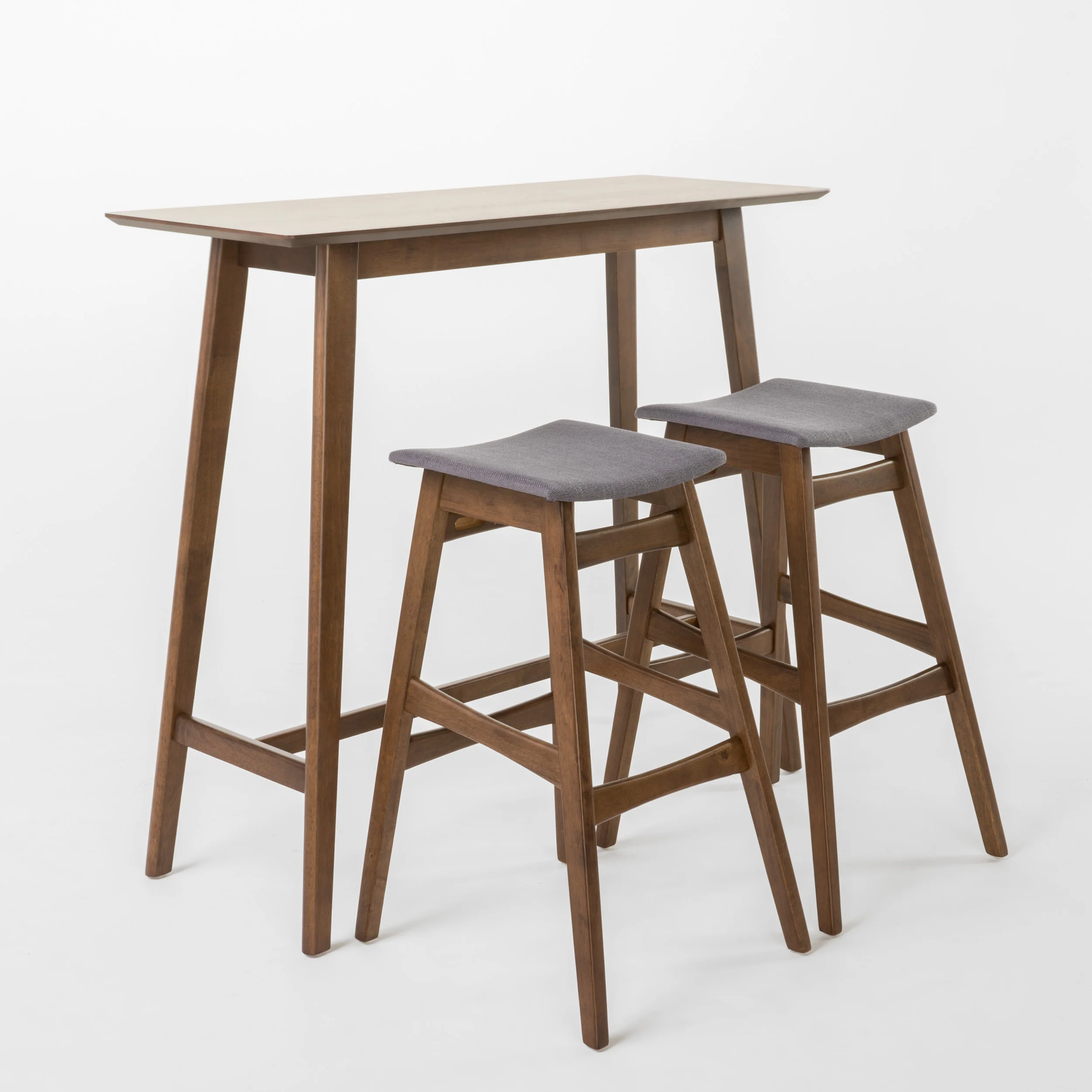 Ethel Natural Walnut Finish Rectangular 3 Piece Bar Set - furnishings