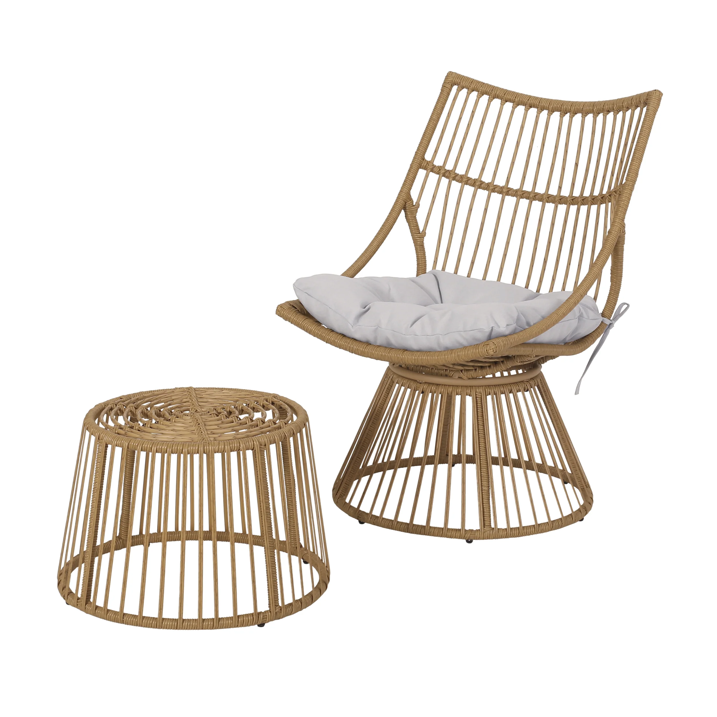 Apulia Outdoor Wicker Chair and Side Table Set with Cushion, Light Brown and Beige - furnishings