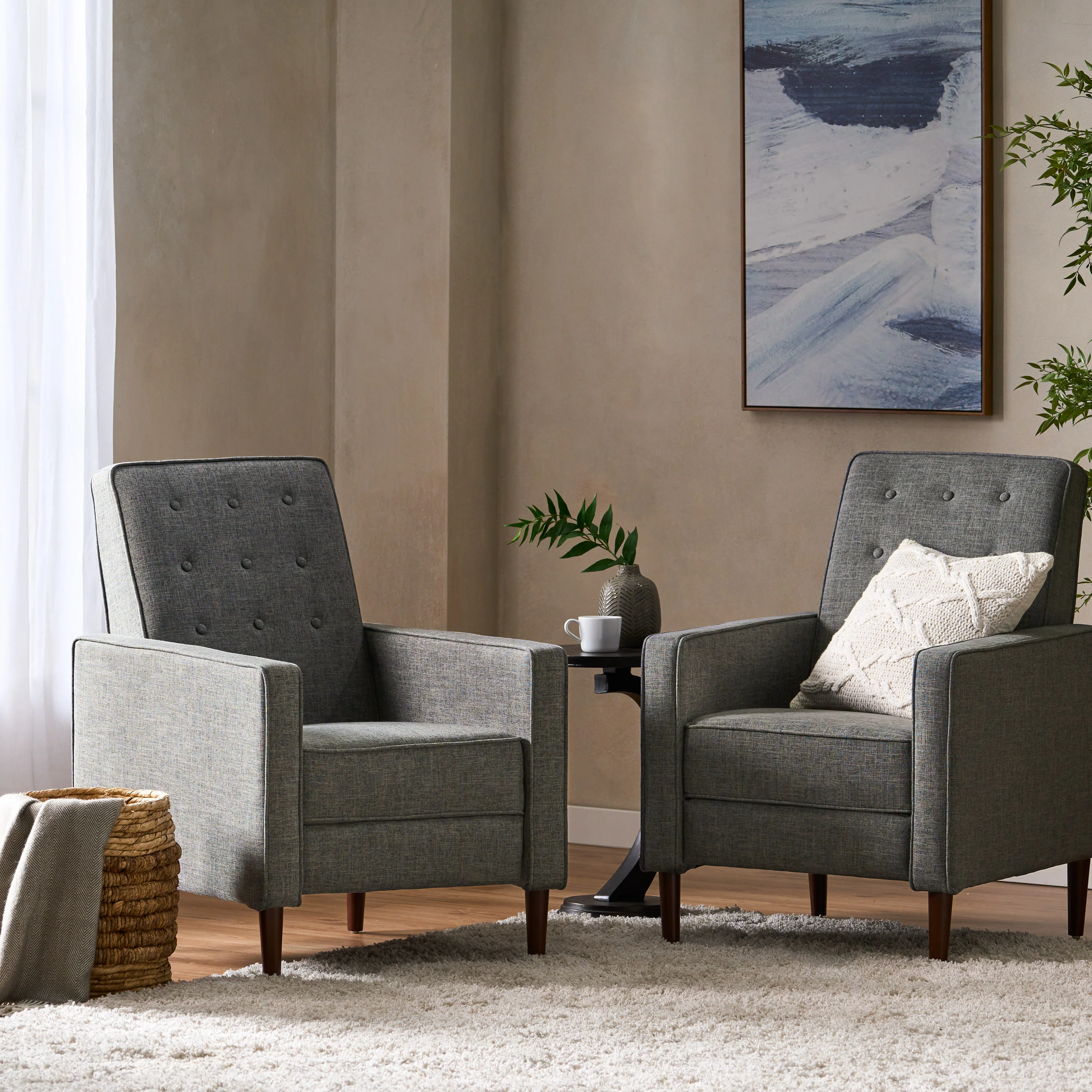 Marston Mid Century Modern Fabric Recliner (Set of 2) - furnishings