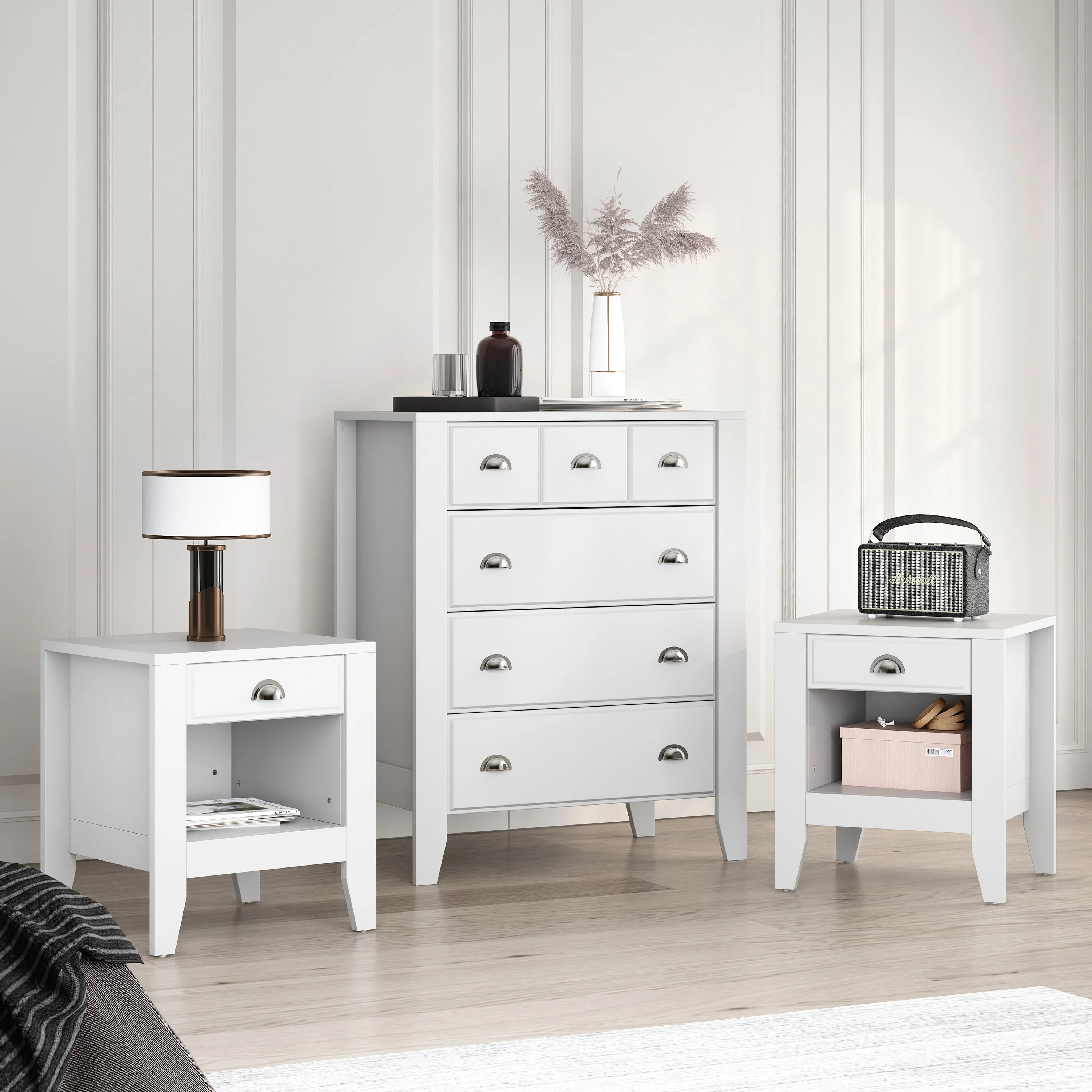 Cleary Contemporary Faux Wood 3 Piece Dresser and Nightstand Bedroom Set - furnishings