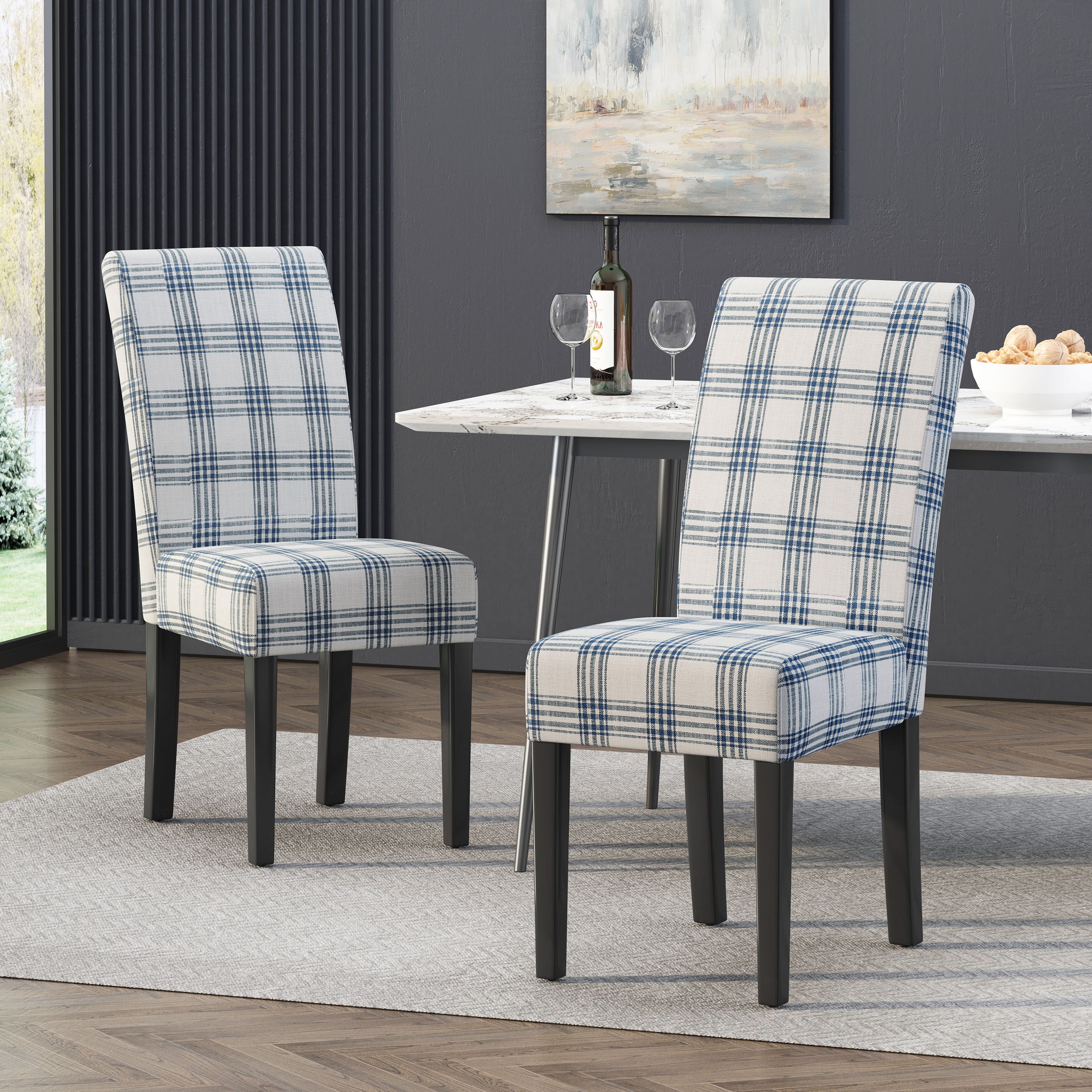Percival Contemporary Upholstered Plaid Dining Chairs, Set of 2 - furnishings